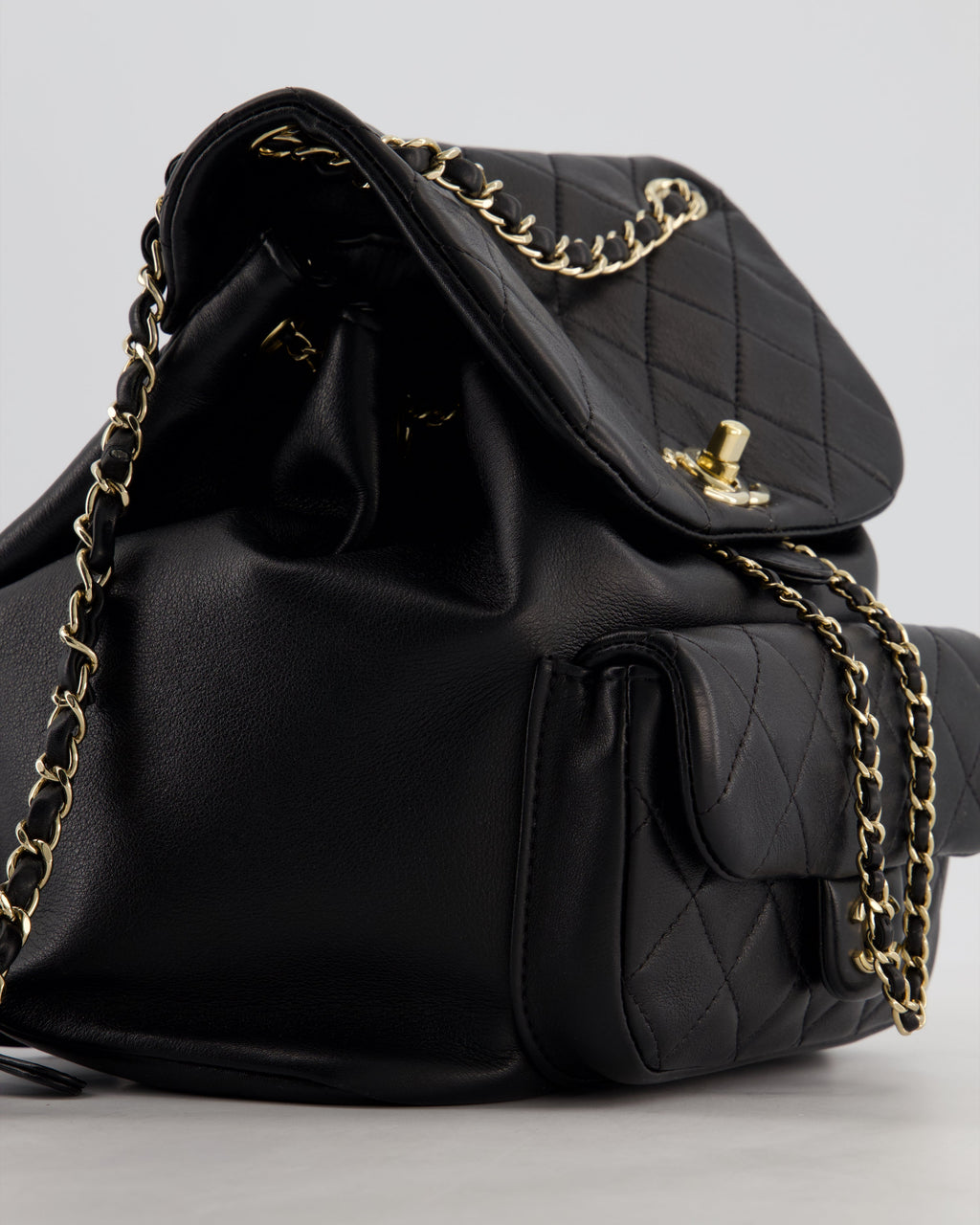 Chanel Black Calfskin Quilted Leather Backpack with Champagne Gold Hardware
