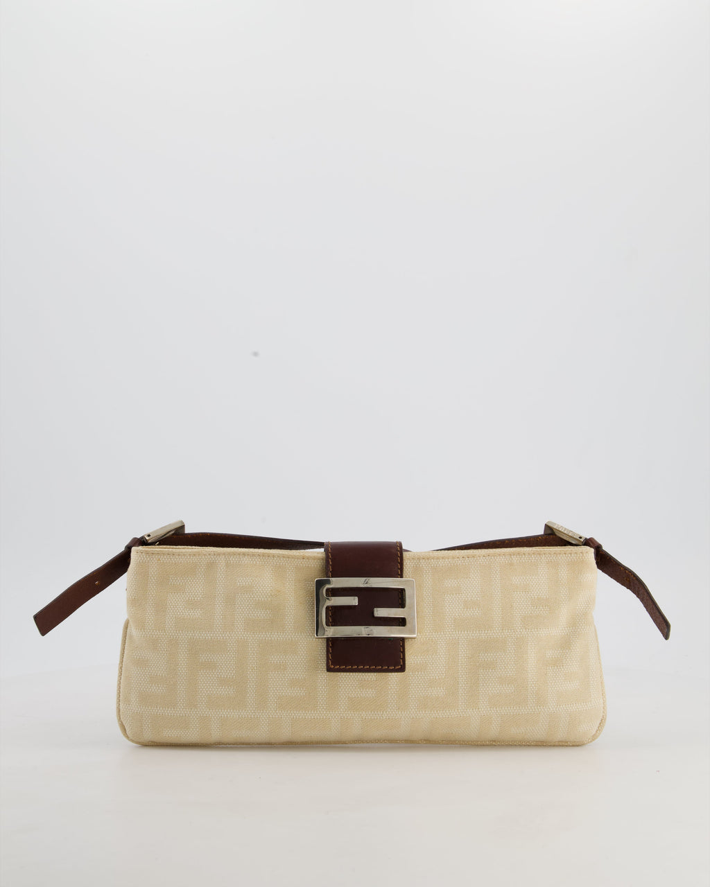 Fendi Vintage Cream Zucca Canvas Baguette Bag with Silver Hardware