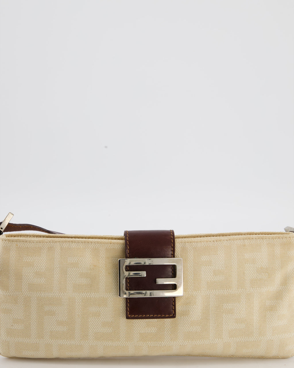 Fendi Vintage Cream Zucca Canvas Baguette Bag with Silver Hardware