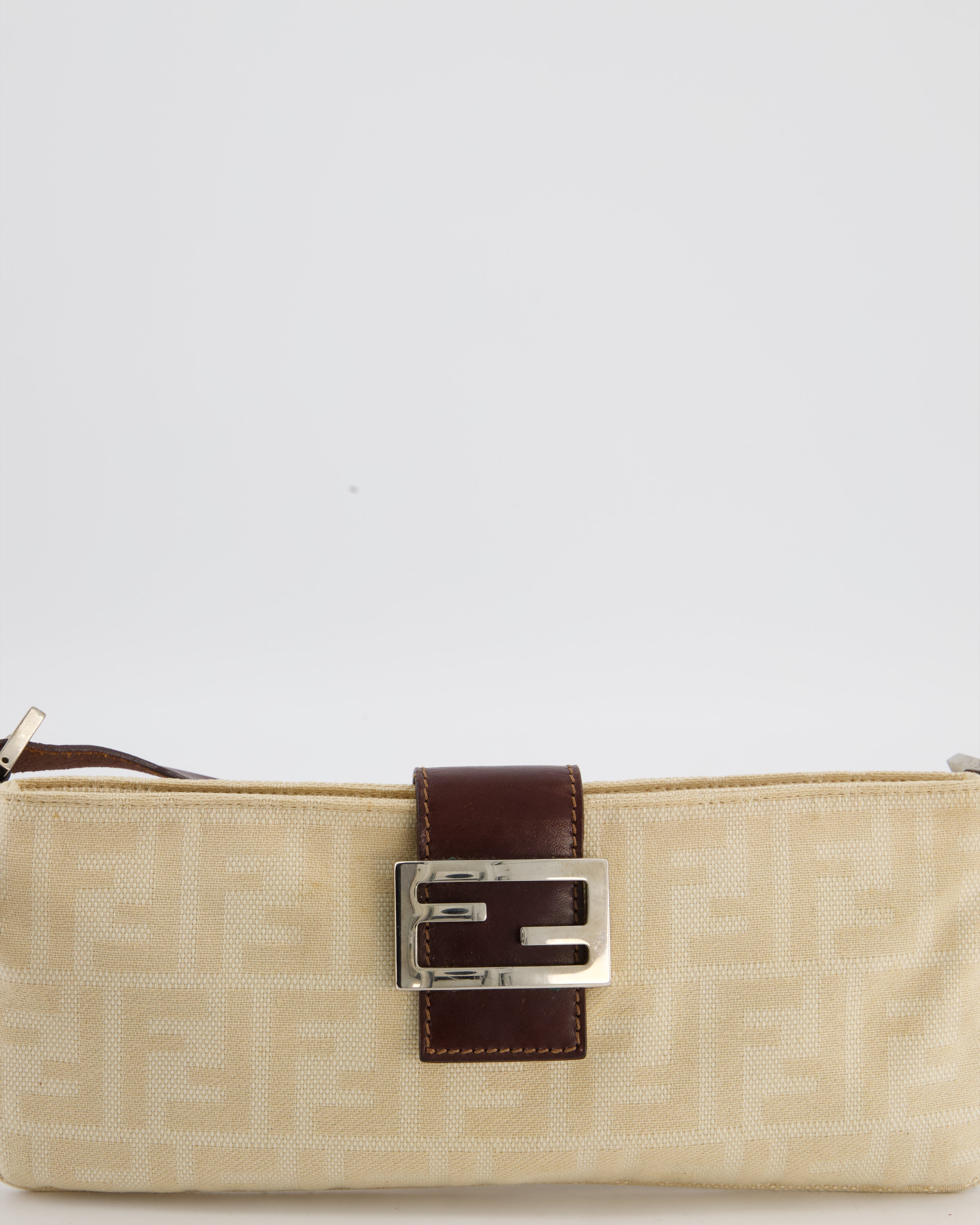 Fendi Vintage Cream Zucca Canvas Baguette Bag with Silver Hardware