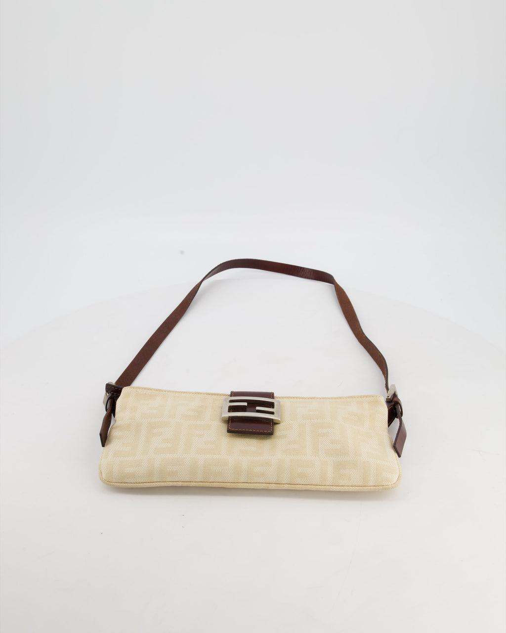 Fendi Vintage Cream Zucca Canvas Baguette Bag with Silver Hardware