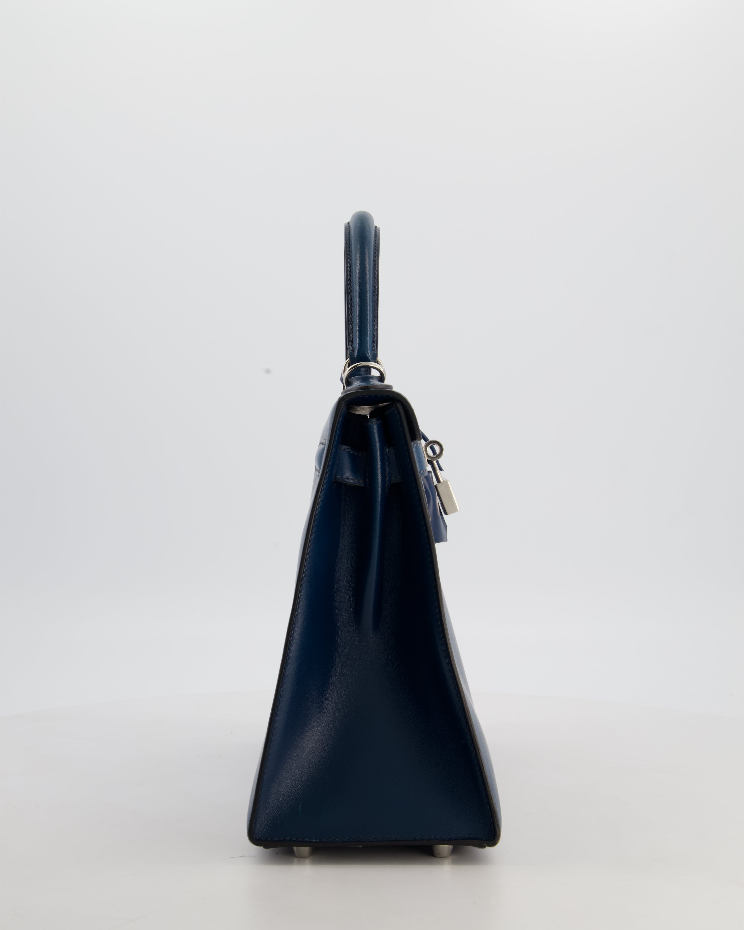 *VERY RARE* Hermès Kelly 28 Sellier Bag in Bleu De Prusse Box Calf Leather with Guilloche Palladium Hardware