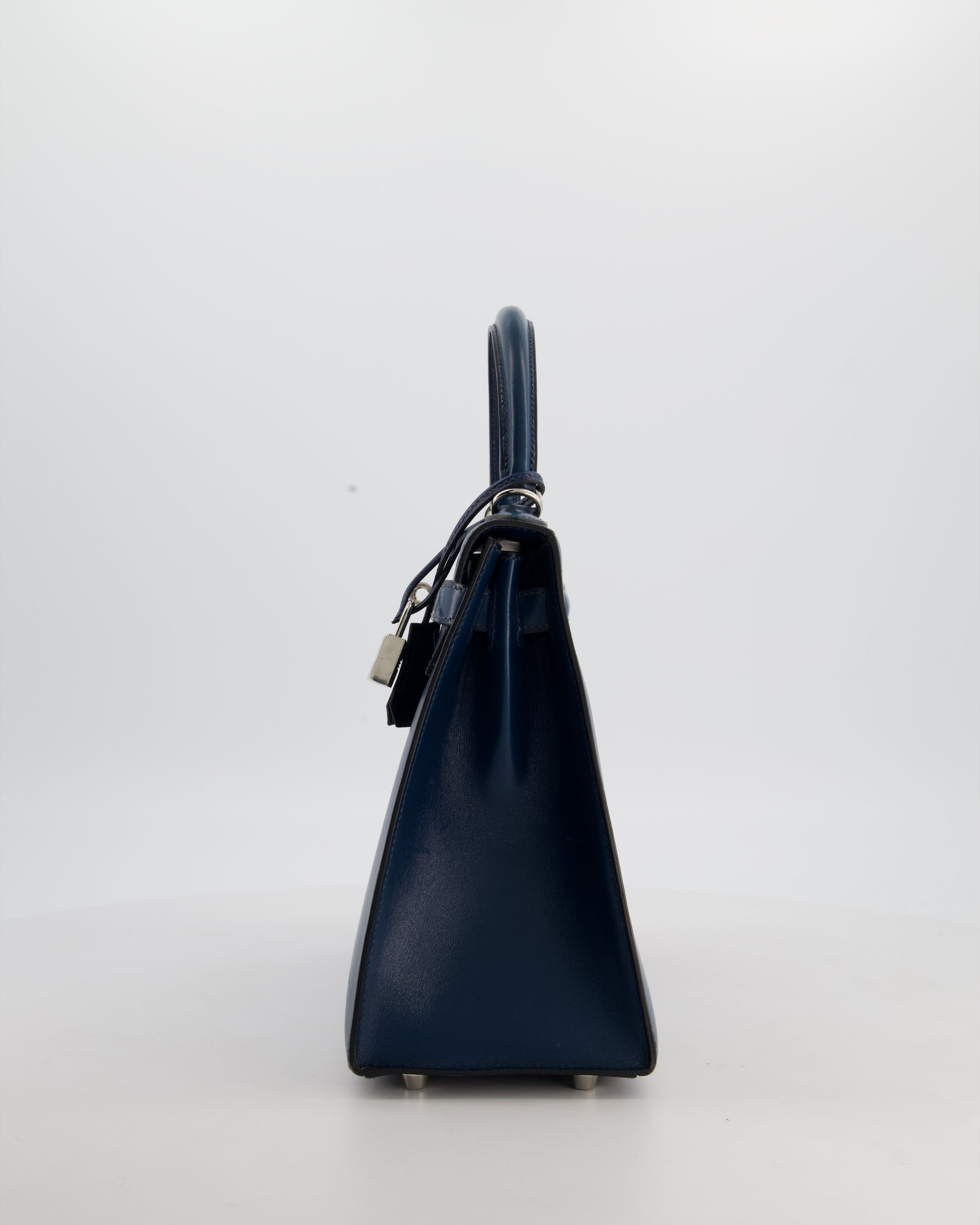 *VERY RARE* Hermès Kelly 28 Sellier Bag in Bleu De Prusse Box Calf Leather with Guilloche Palladium Hardware