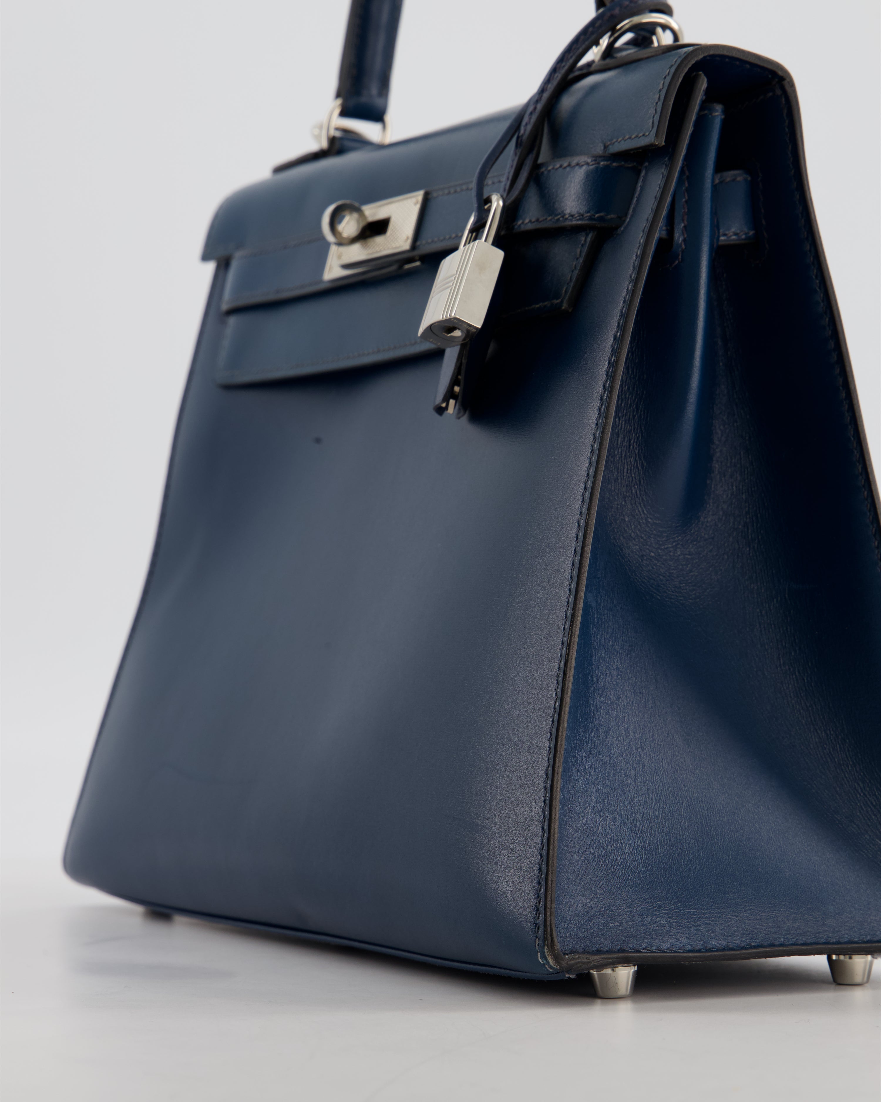 *VERY RARE* Hermès Kelly 28 Sellier Bag in Bleu De Prusse Box Calf Leather with Guilloche Palladium Hardware