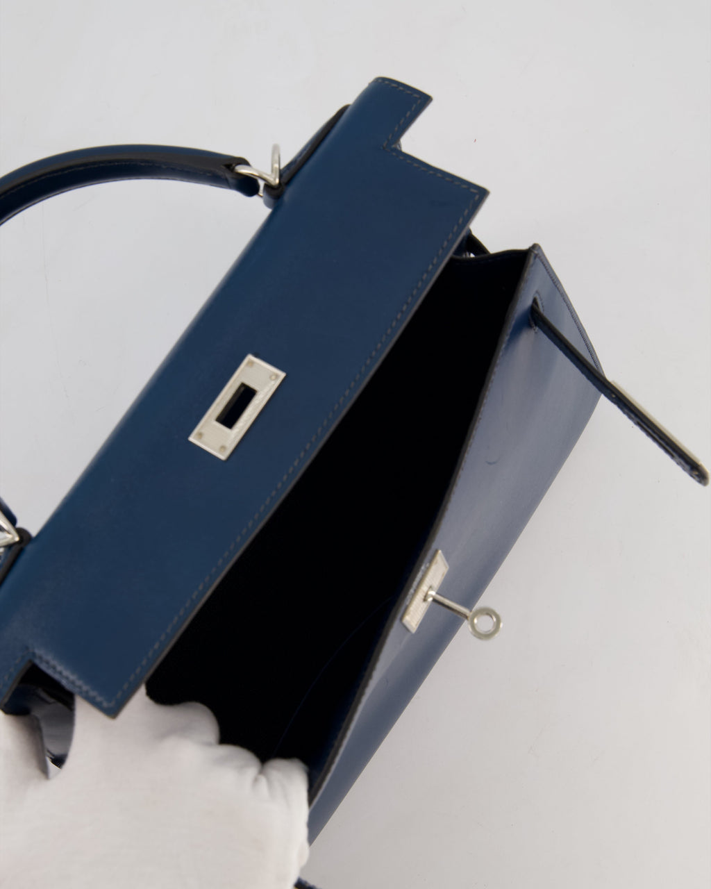 *VERY RARE* Hermès Kelly 28 Sellier Bag in Bleu De Prusse Box Calf Leather with Guilloche Palladium Hardware