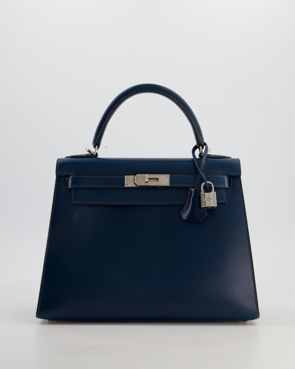 *VERY RARE* Hermès Kelly 28 Sellier Bag in Bleu De Prusse Box Calf Leather with Guilloche Palladium Hardware