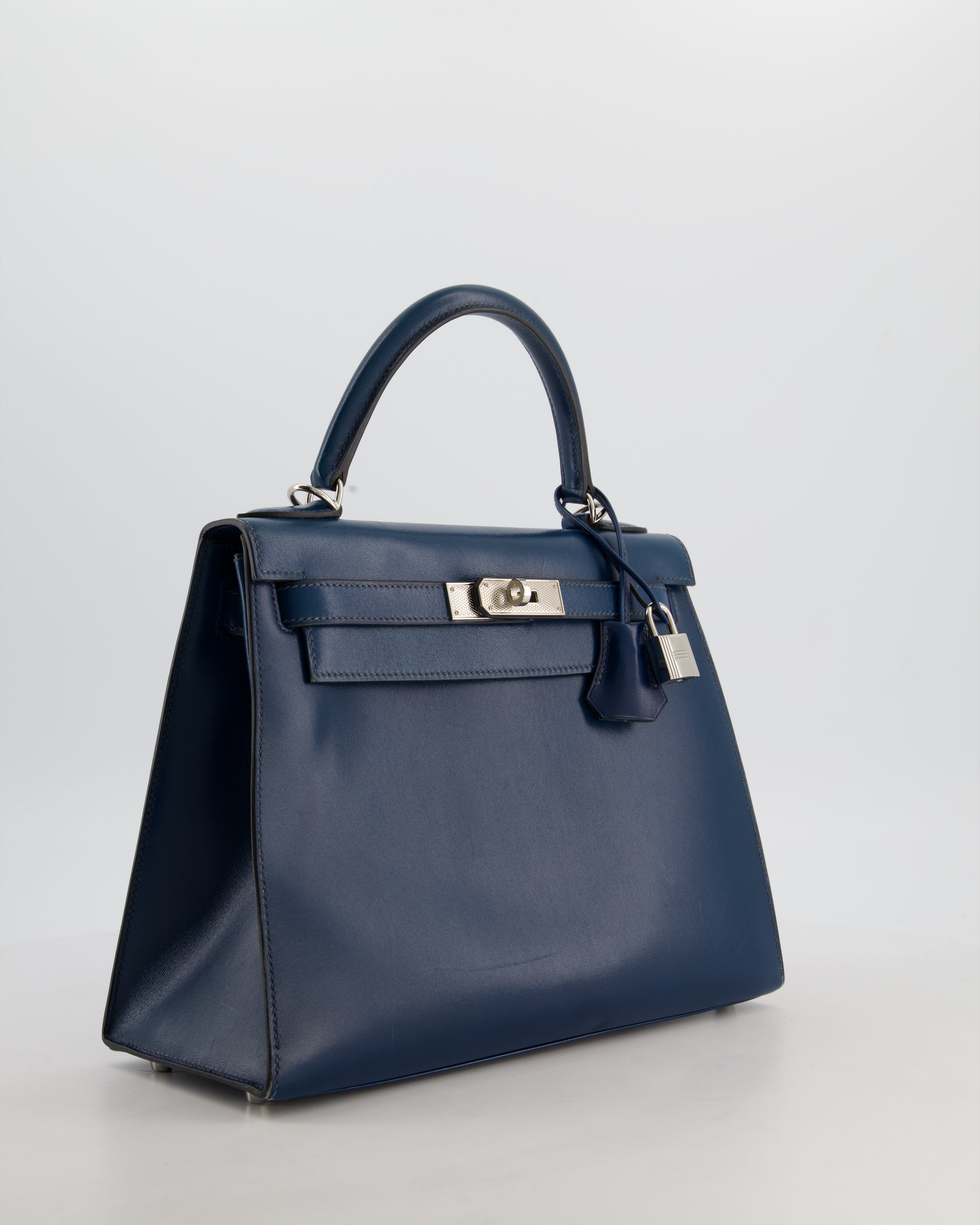 *VERY RARE* Hermès Kelly 28 Sellier Bag in Bleu De Prusse Box Calf Leather with Guilloche Palladium Hardware