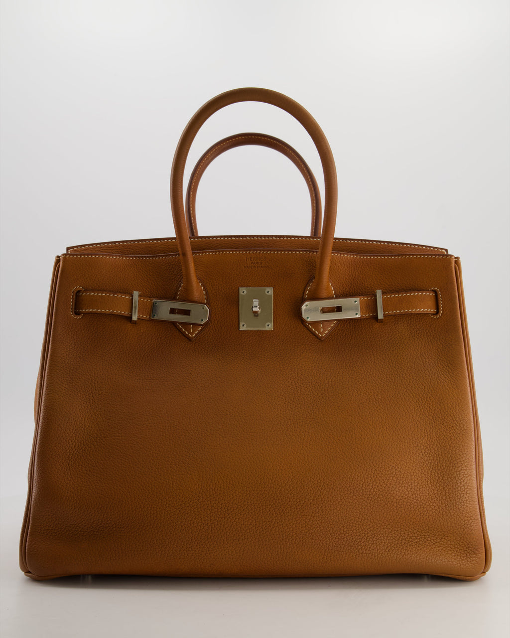 *RARE* Hermès Birkin 35 Retourne Bag in Fauve Barenia Faubourg Leather with Palladium Hardware