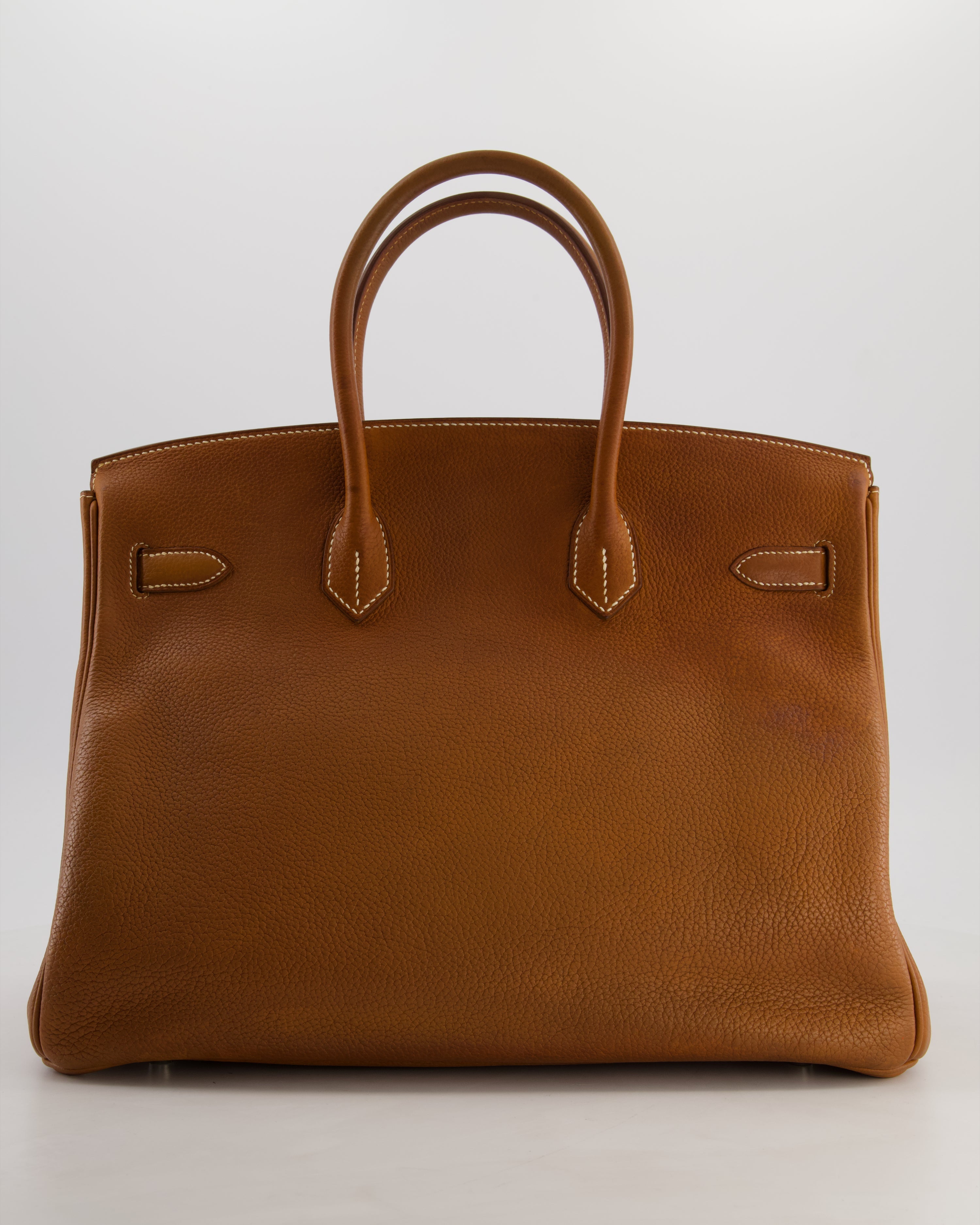 *RARE* Hermès Birkin 35 Retourne Bag in Fauve Barenia Faubourg Leather with Palladium Hardware