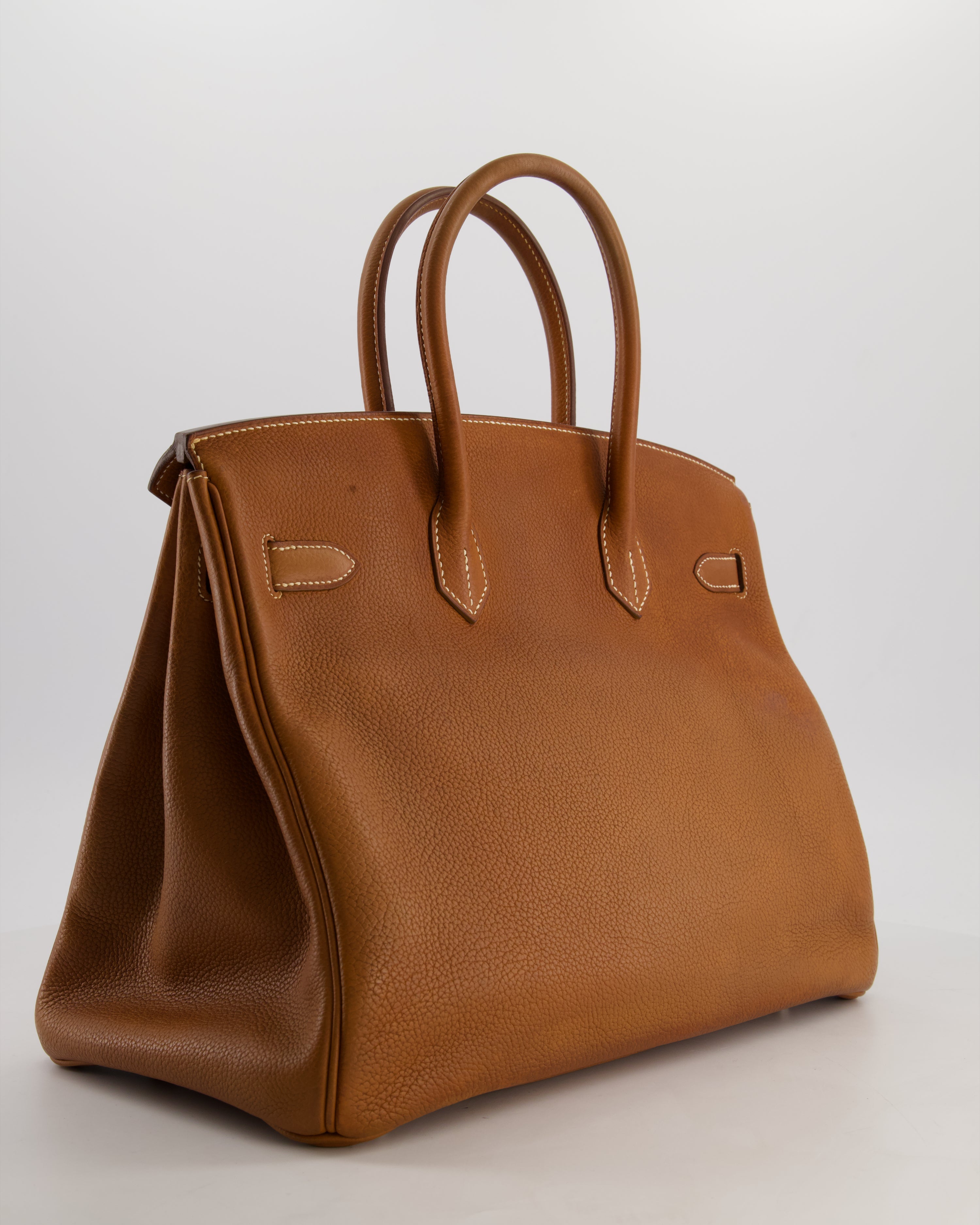 *RARE* Hermès Birkin 35 Retourne Bag in Fauve Barenia Faubourg Leather with Palladium Hardware