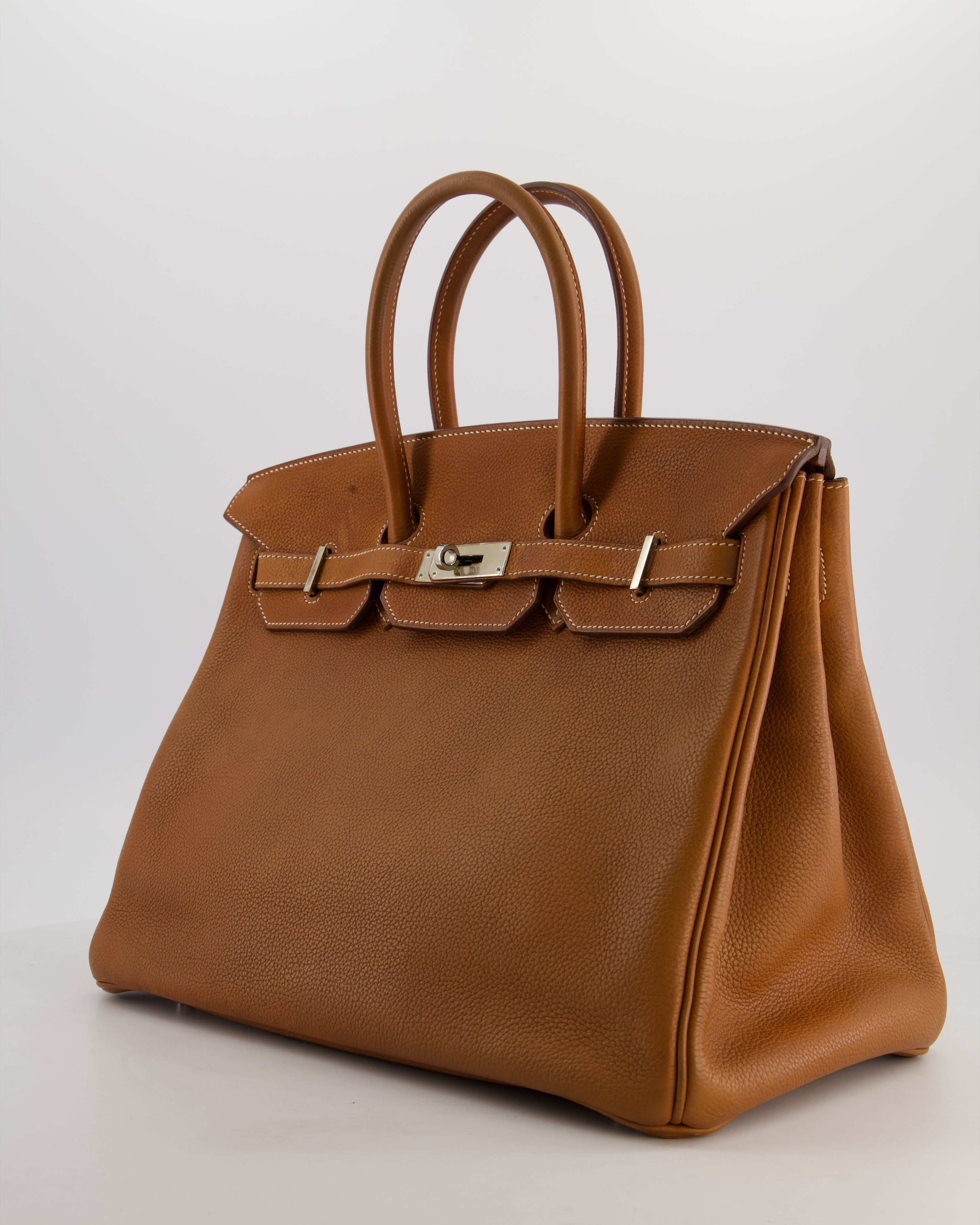 *RARE* Hermès Birkin 35 Retourne Bag in Fauve Barenia Faubourg Leather with Palladium Hardware