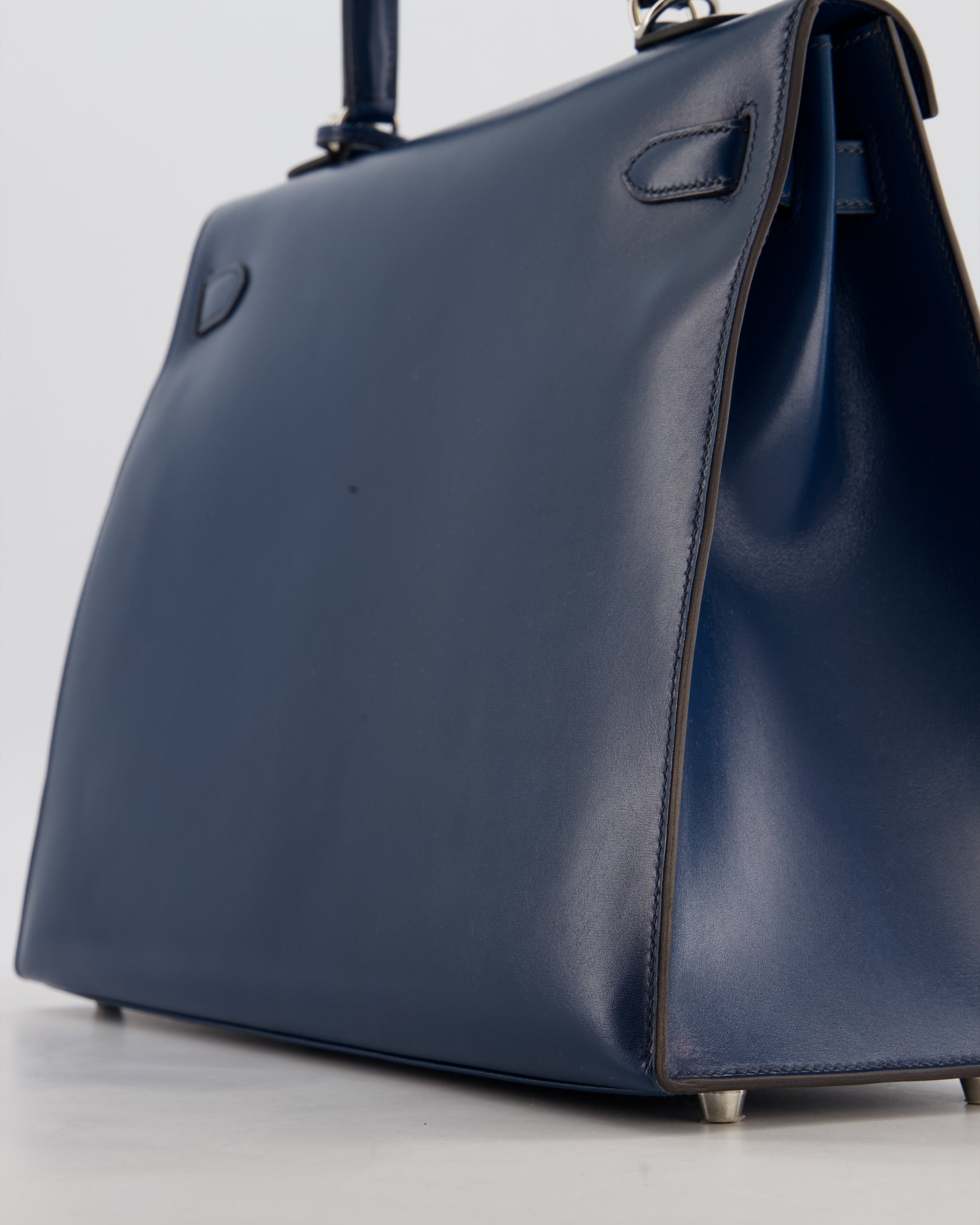 *VERY RARE* Hermès Kelly 35 Sellier Bag in Bleu De Prusse Box Calf Leather with Guilloche Palladium Hardware