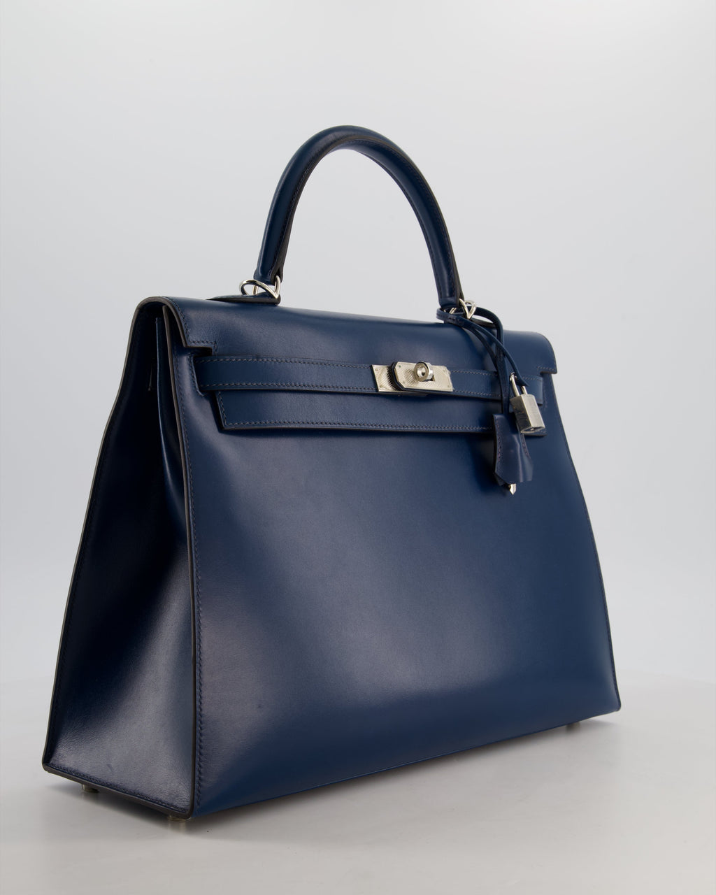 *VERY RARE* Hermès Kelly 35 Sellier Bag in Bleu De Prusse Box Calf Leather with Guilloche Palladium Hardware