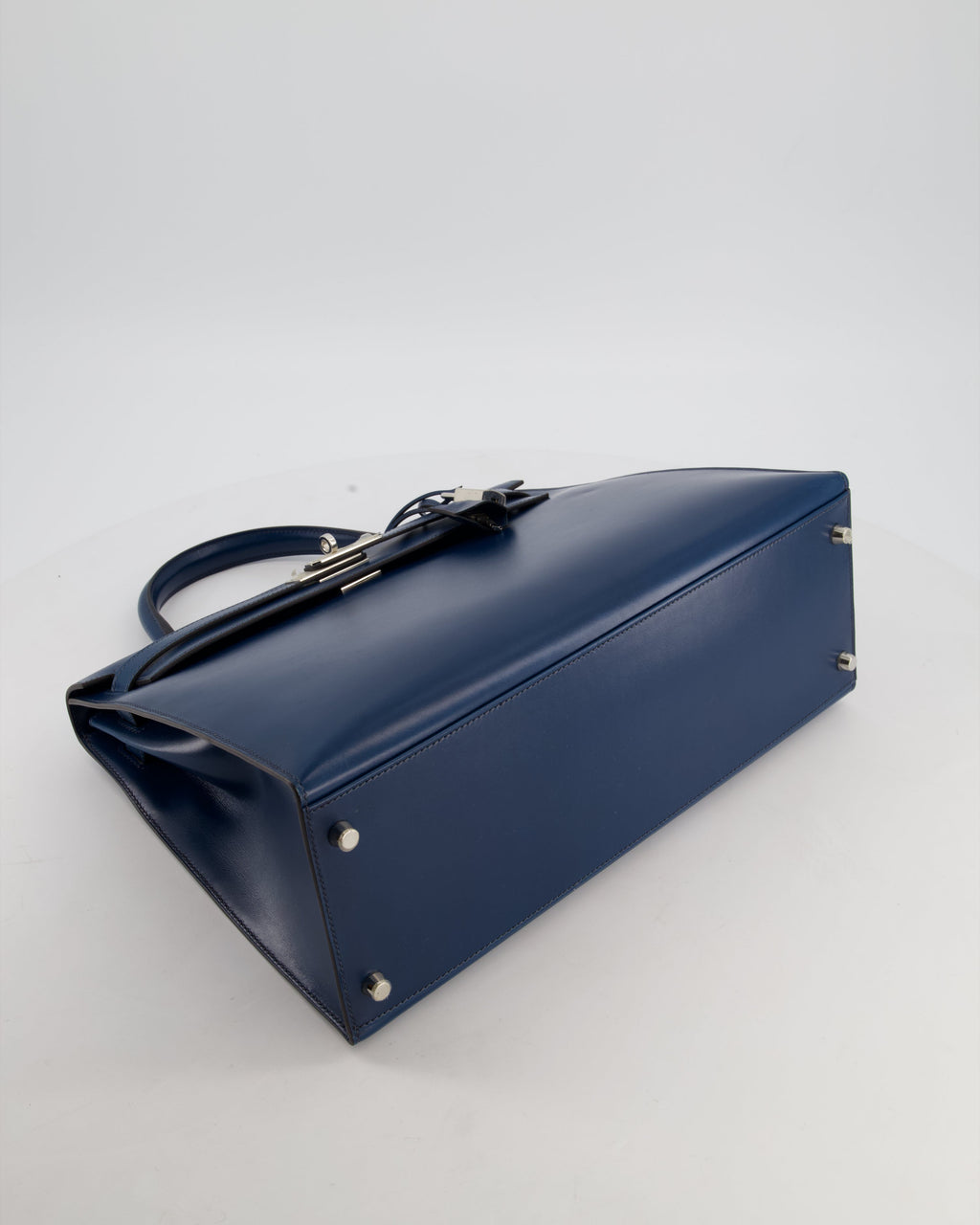 *VERY RARE* Hermès Kelly 35 Sellier Bag in Bleu De Prusse Box Calf Leather with Guilloche Palladium Hardware