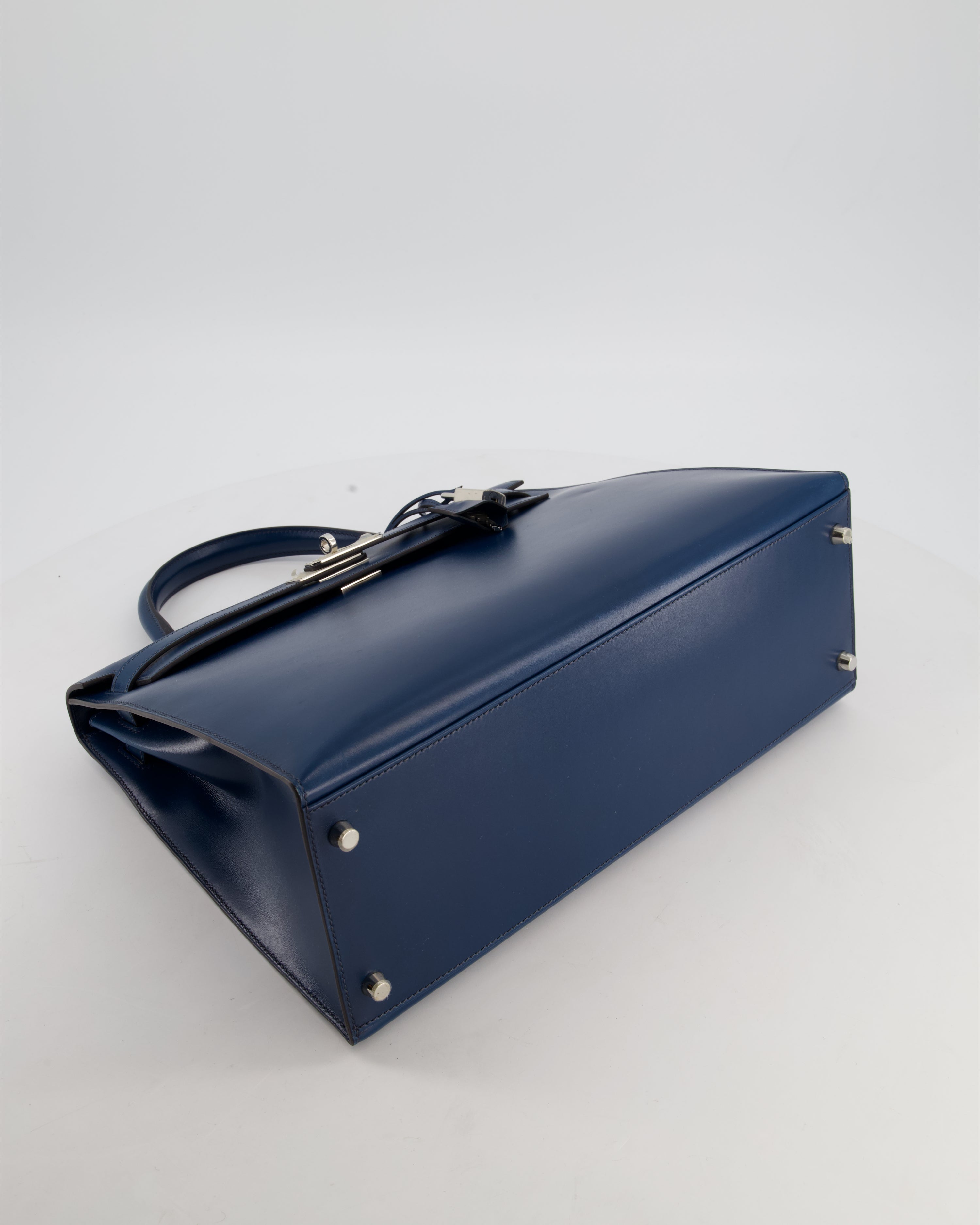 *VERY RARE* Hermès Kelly 35 Sellier Bag in Bleu De Prusse Box Calf Leather with Guilloche Palladium Hardware
