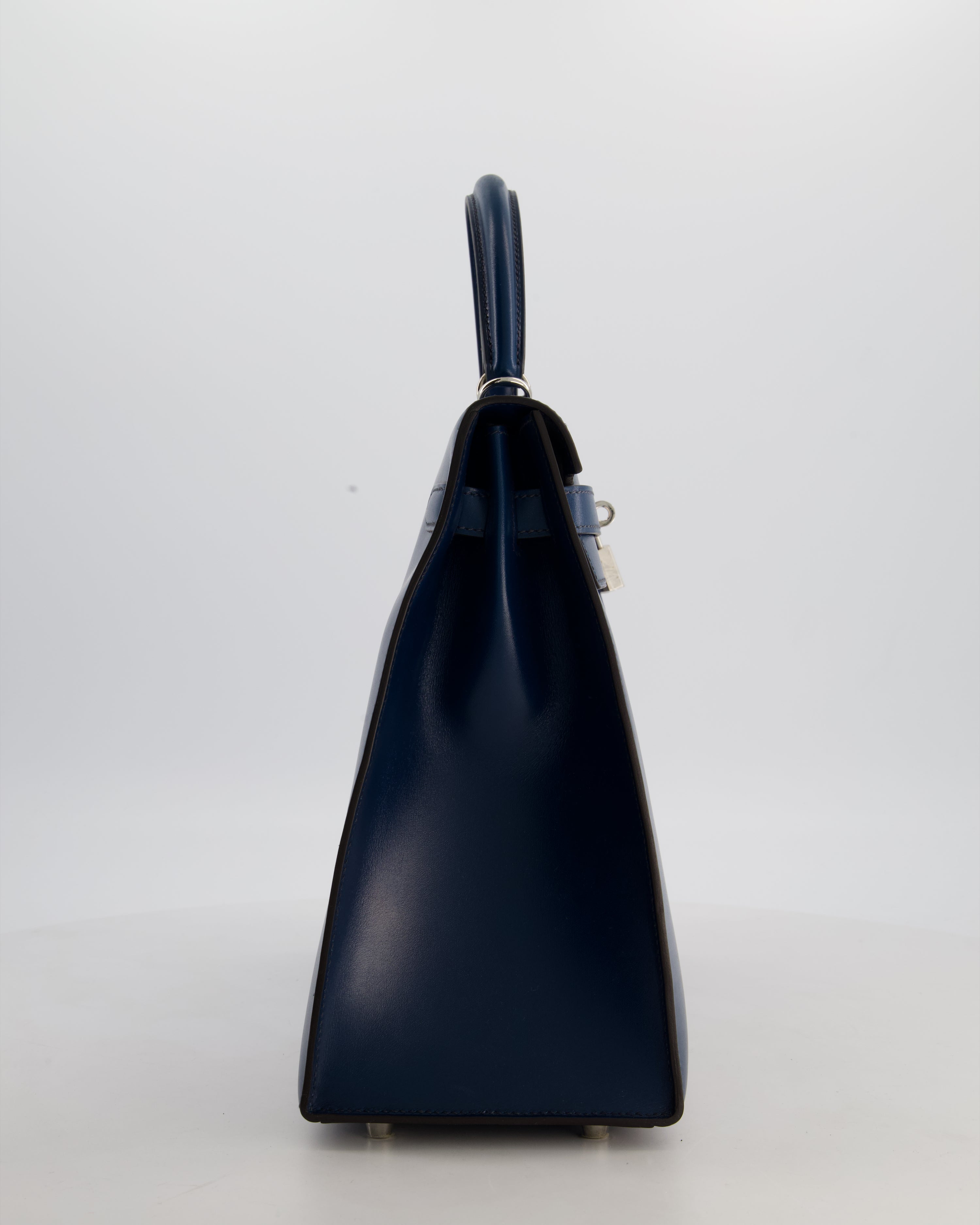 *VERY RARE* Hermès Kelly 35 Sellier Bag in Bleu De Prusse Box Calf Leather with Guilloche Palladium Hardware