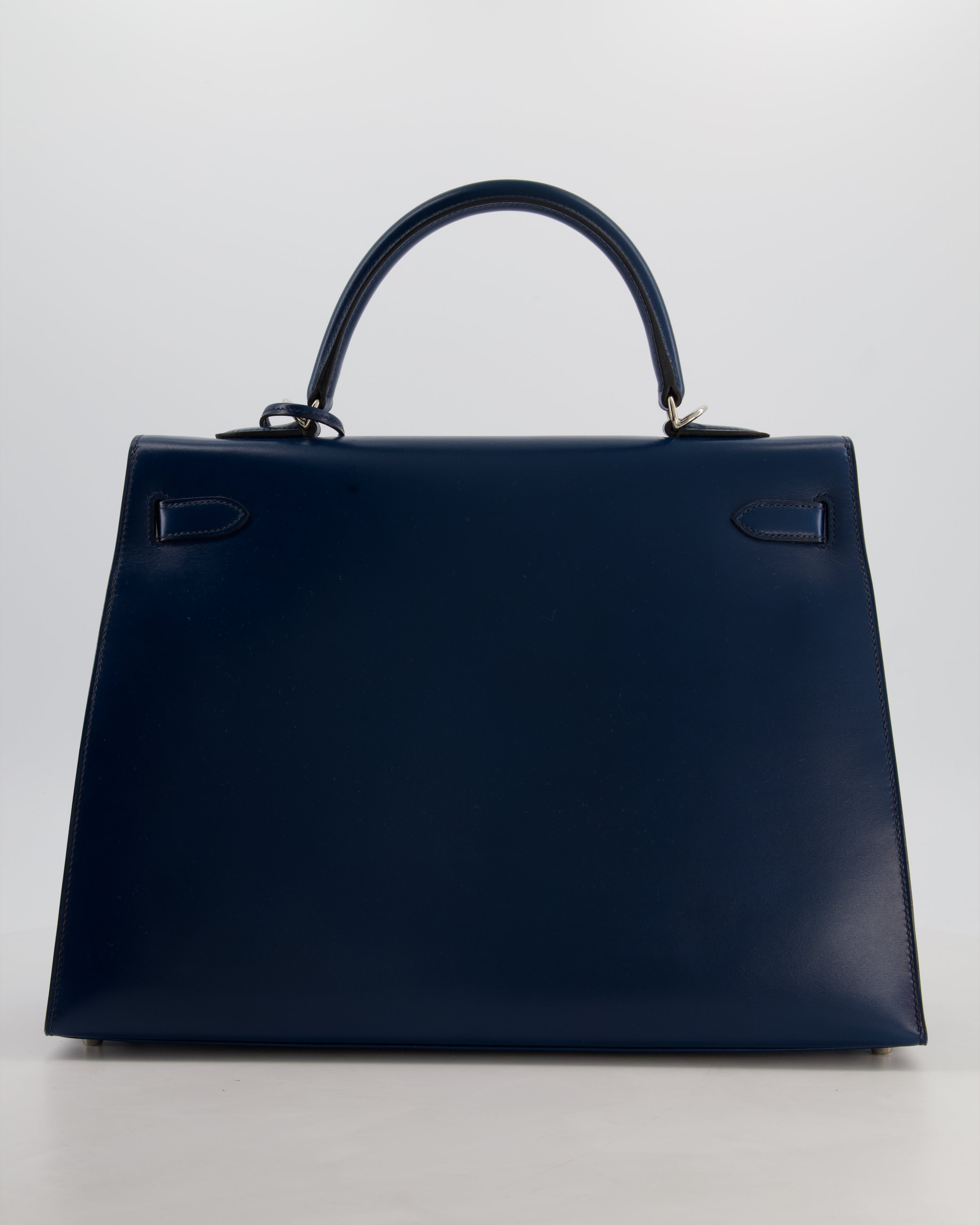 *VERY RARE* Hermès Kelly 35 Sellier Bag in Bleu De Prusse Box Calf Leather with Guilloche Palladium Hardware
