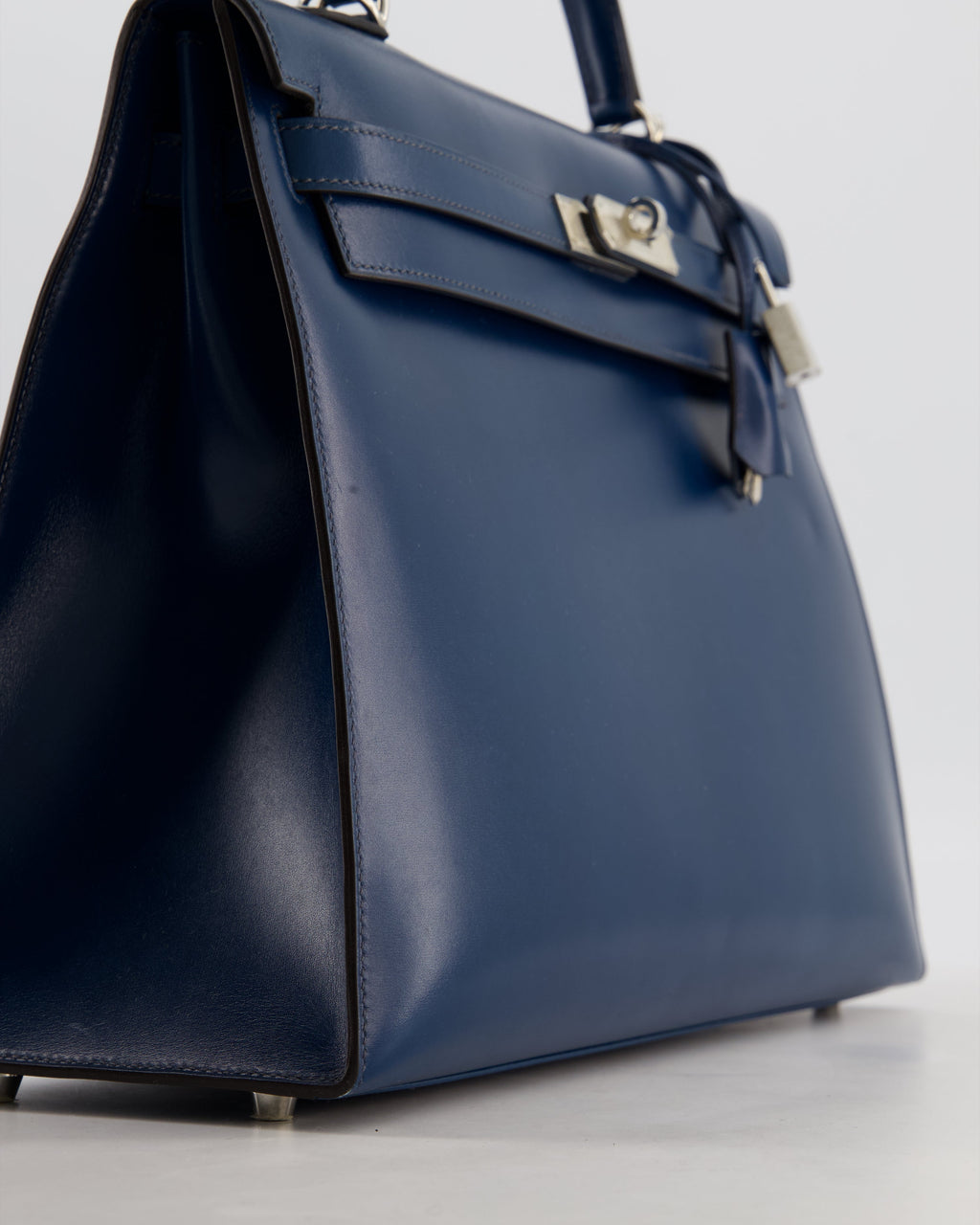 *VERY RARE* Hermès Kelly 35 Sellier Bag in Bleu De Prusse Box Calf Leather with Guilloche Palladium Hardware