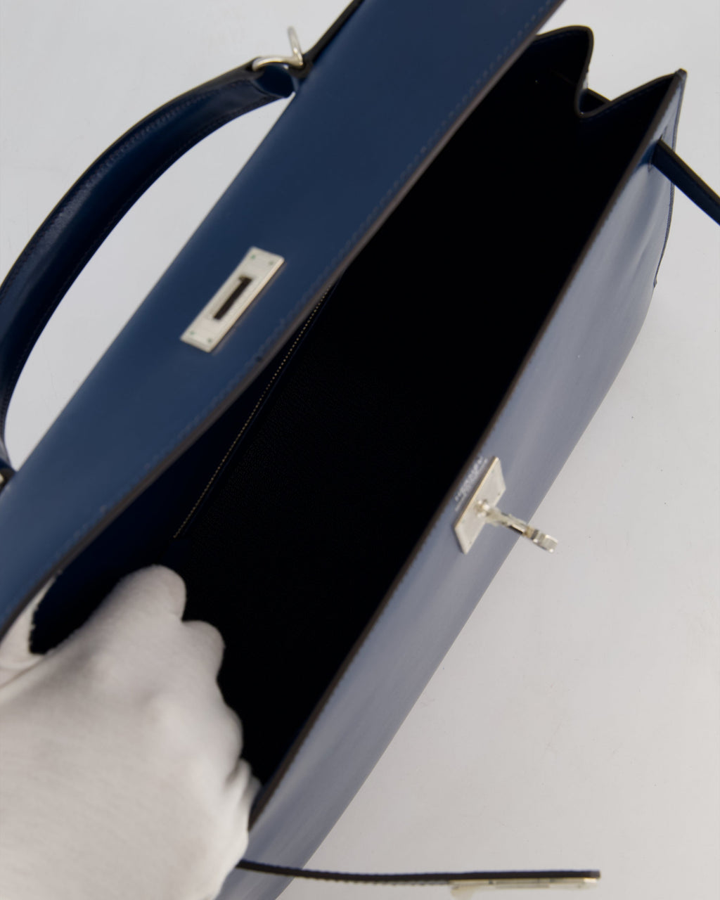 *VERY RARE* Hermès Kelly 35 Sellier Bag in Bleu De Prusse Box Calf Leather with Guilloche Palladium Hardware
