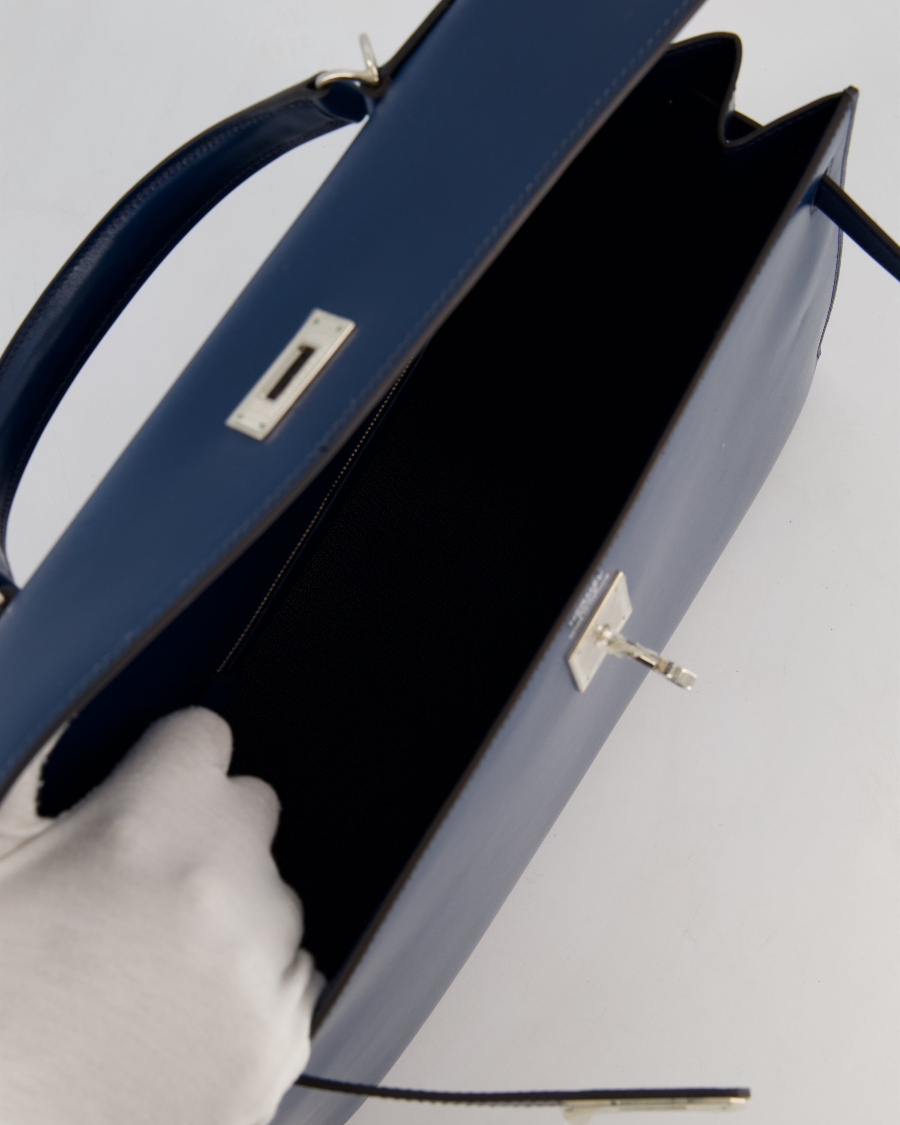 *VERY RARE* Hermès Kelly 35 Sellier Bag in Bleu De Prusse Box Calf Leather with Guilloche Palladium Hardware
