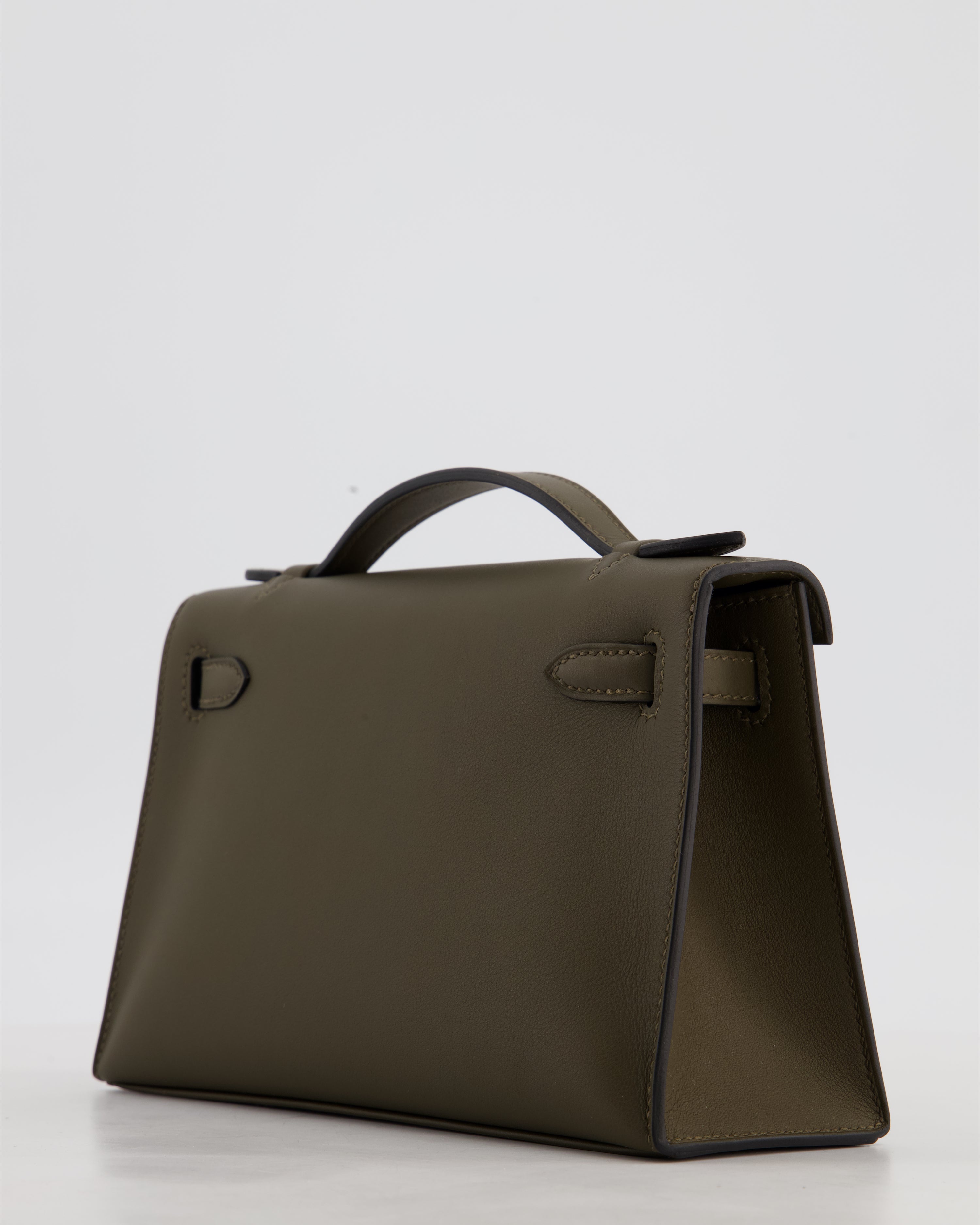 *NEW COLOUR* Hermès Mini Kelly Pochette Bag in Vert Loden Swift Leather and Permabrass Hardware