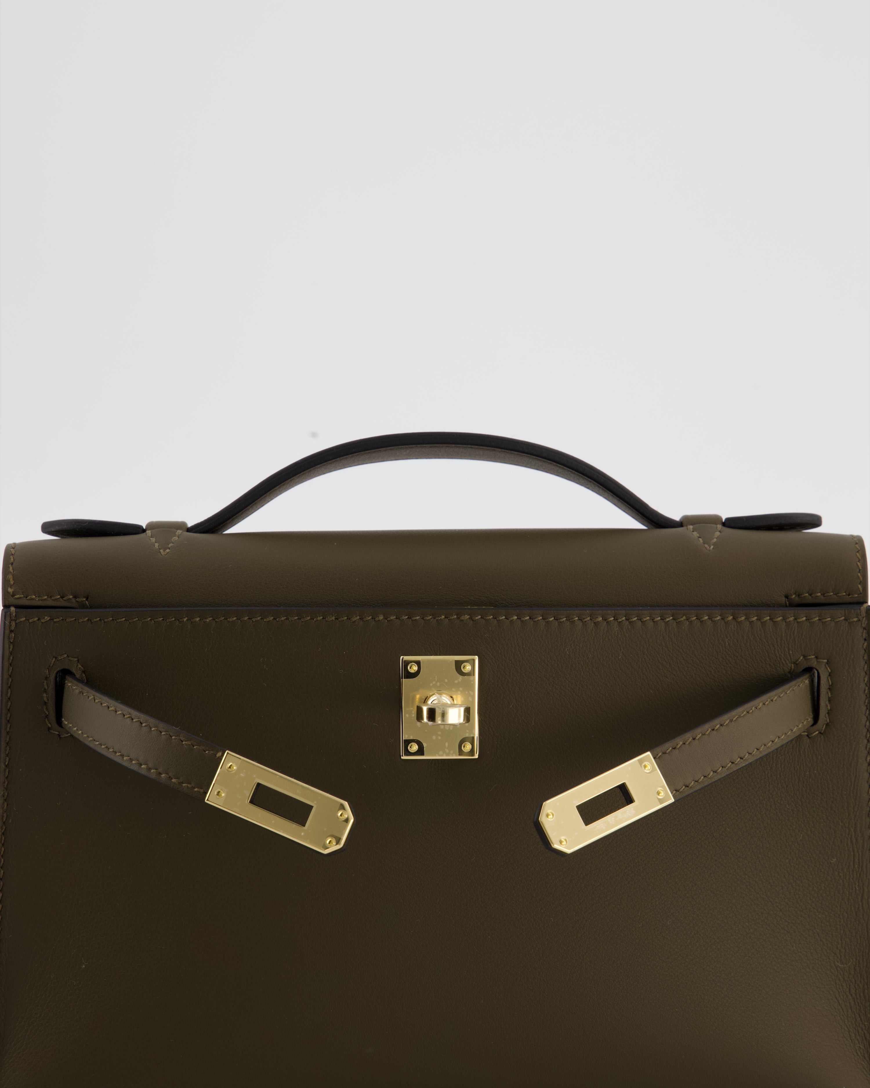 *NEW COLOUR* Hermès Mini Kelly Pochette Bag in Vert Loden Swift Leather and Permabrass Hardware