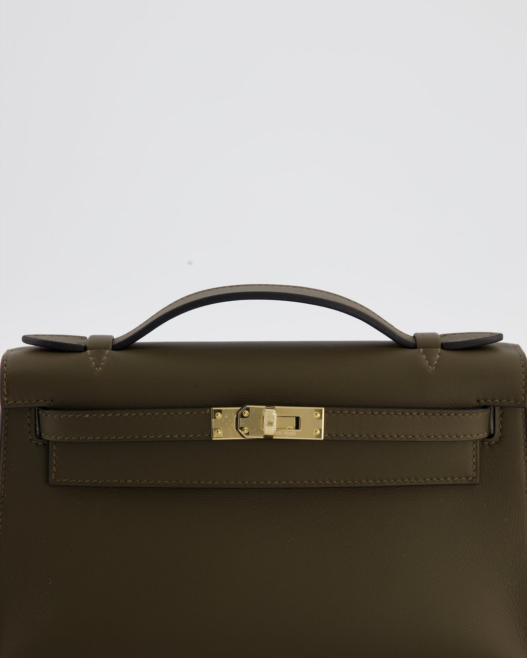 *NEW COLOUR* Hermès Mini Kelly Pochette Bag in Vert Loden Swift Leather and Permabrass Hardware
