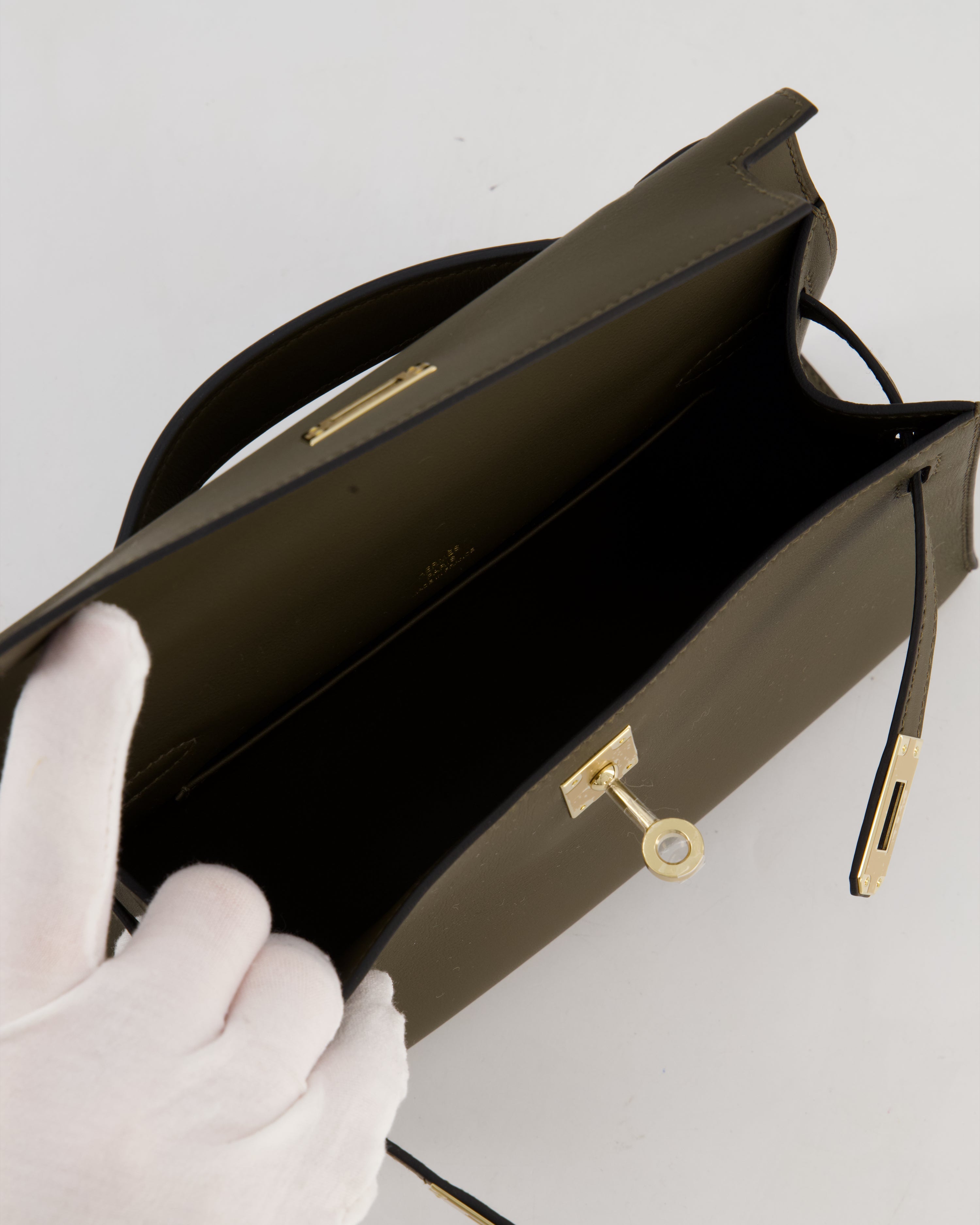 *NEW COLOUR* Hermès Mini Kelly Pochette Bag in Vert Loden Swift Leather and Permabrass Hardware