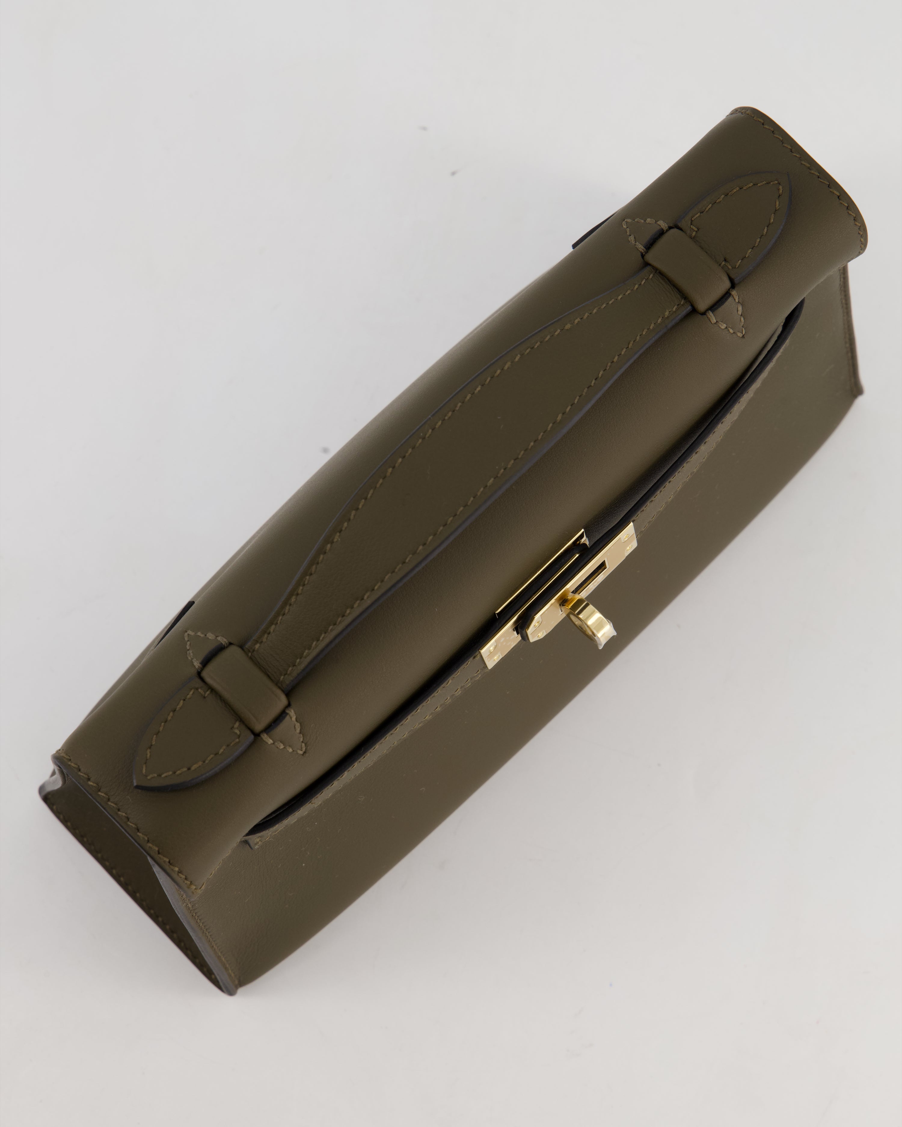 *NEW COLOUR* Hermès Mini Kelly Pochette Bag in Vert Loden Swift Leather and Permabrass Hardware