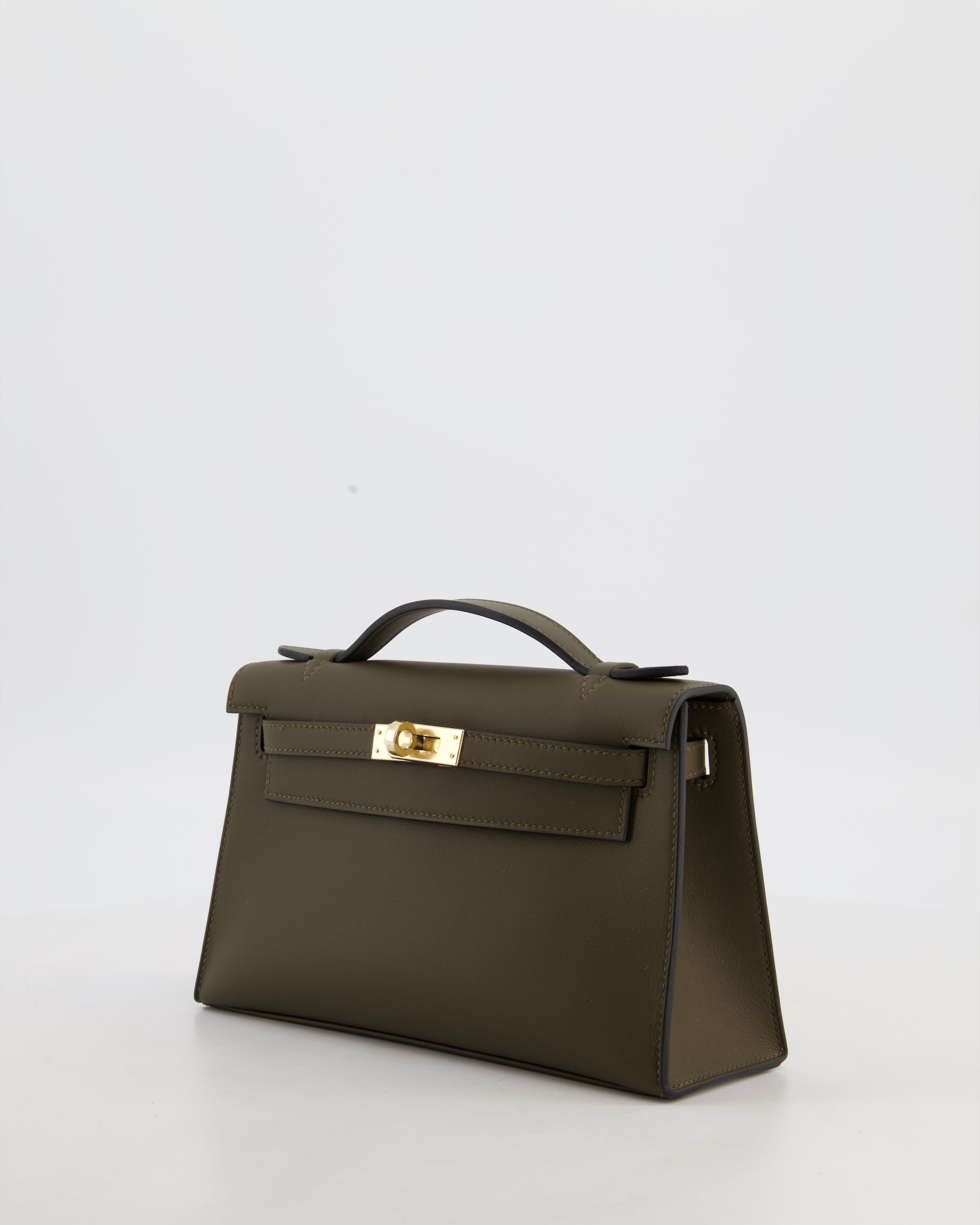 *NEW COLOUR* Hermès Mini Kelly Pochette Bag in Vert Loden Swift Leather and Permabrass Hardware