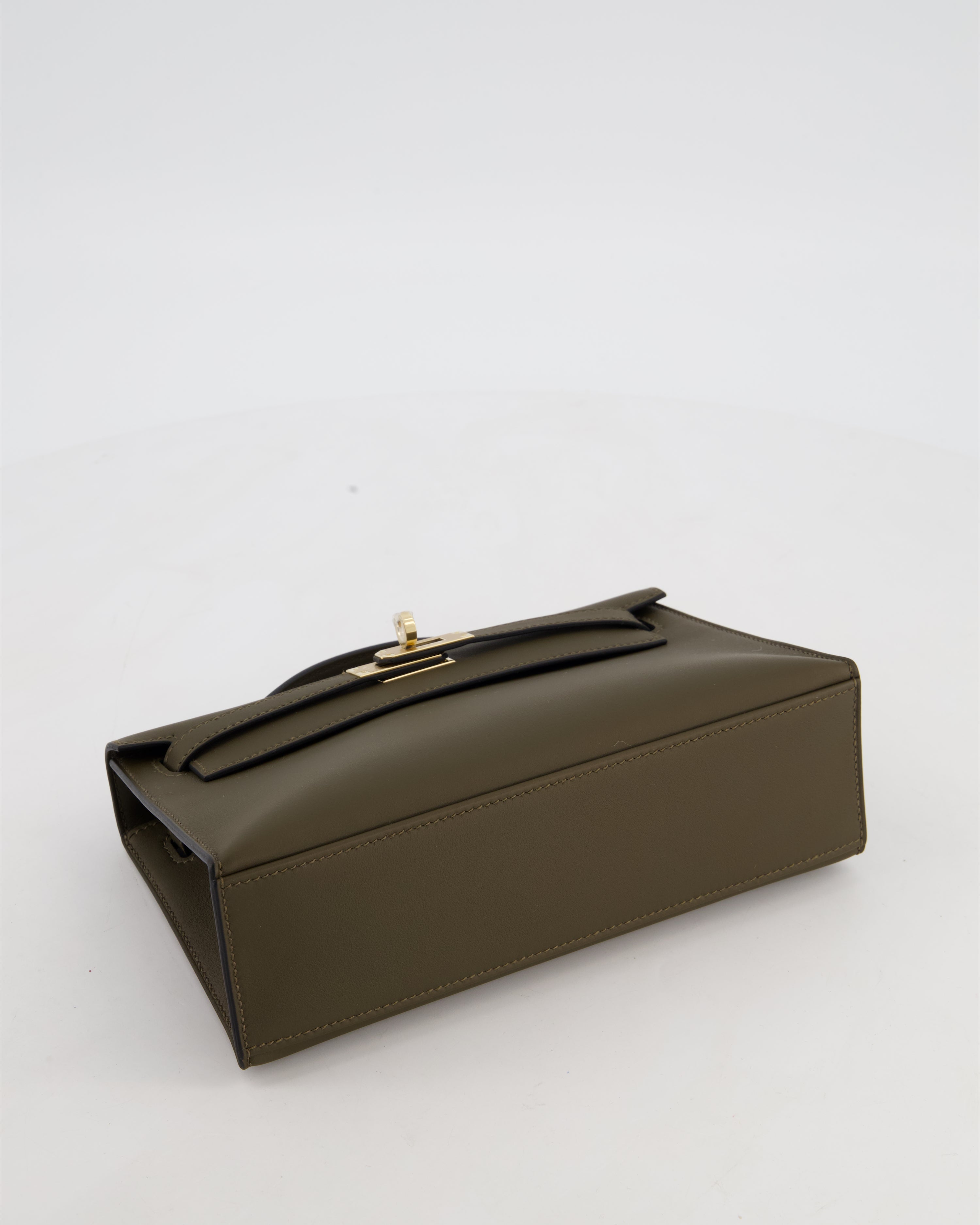 *NEW COLOUR* Hermès Mini Kelly Pochette Bag in Vert Loden Swift Leather and Permabrass Hardware
