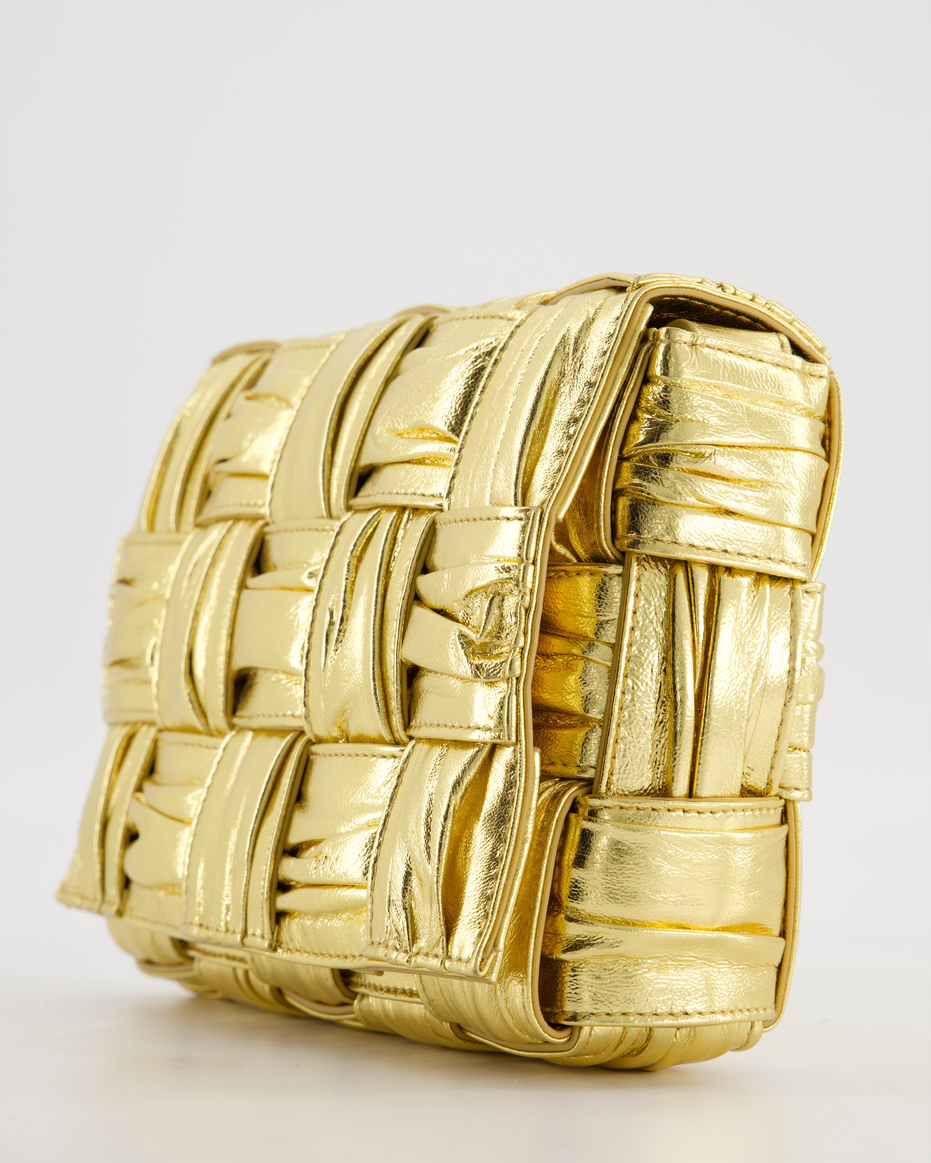 Bottega Veneta Cassette Padded Bag in Gold Metallic Calfskin Leather with Gold Hardware