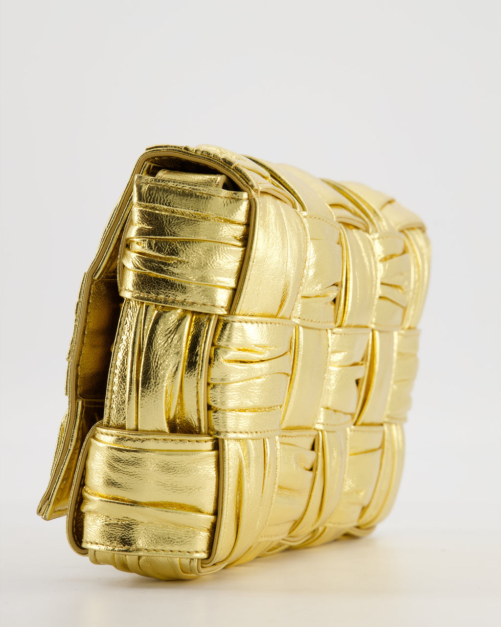 Bottega Veneta Cassette Padded Bag in Gold Metallic Calfskin Leather with Gold Hardware
