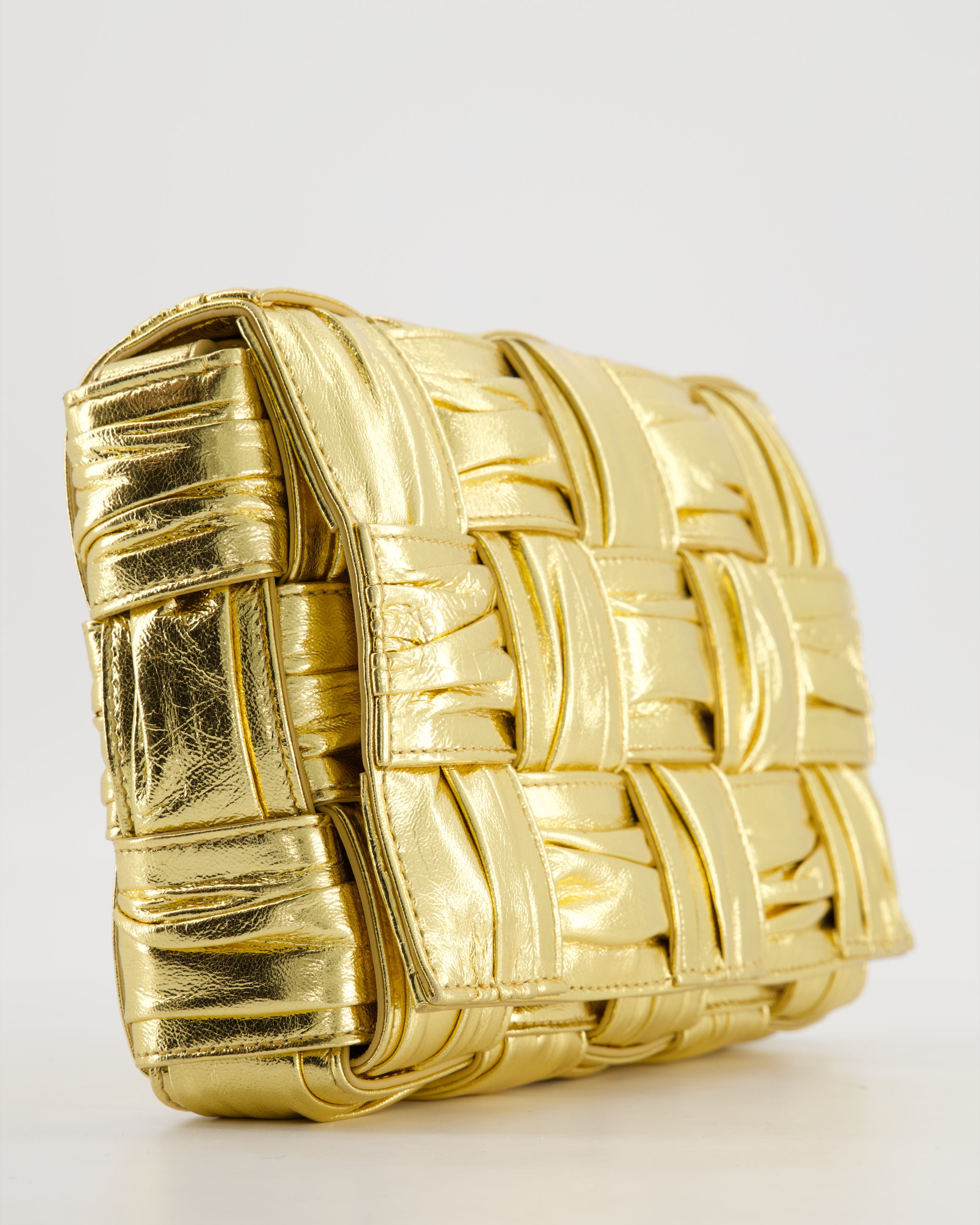 Bottega Veneta Cassette Padded Bag in Gold Metallic Calfskin Leather with Gold Hardware