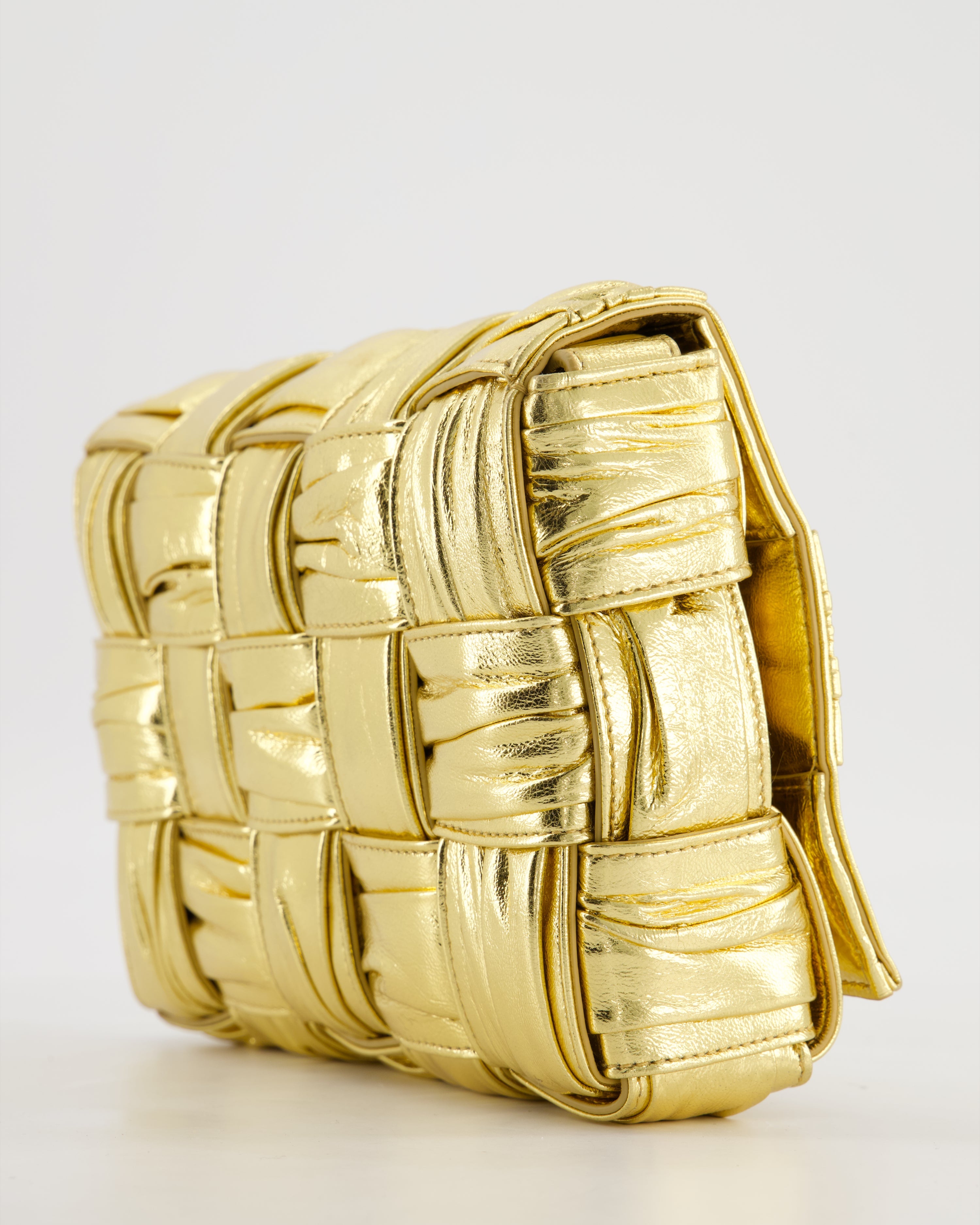 Bottega Veneta Cassette Padded Bag in Gold Metallic Calfskin Leather with Gold Hardware