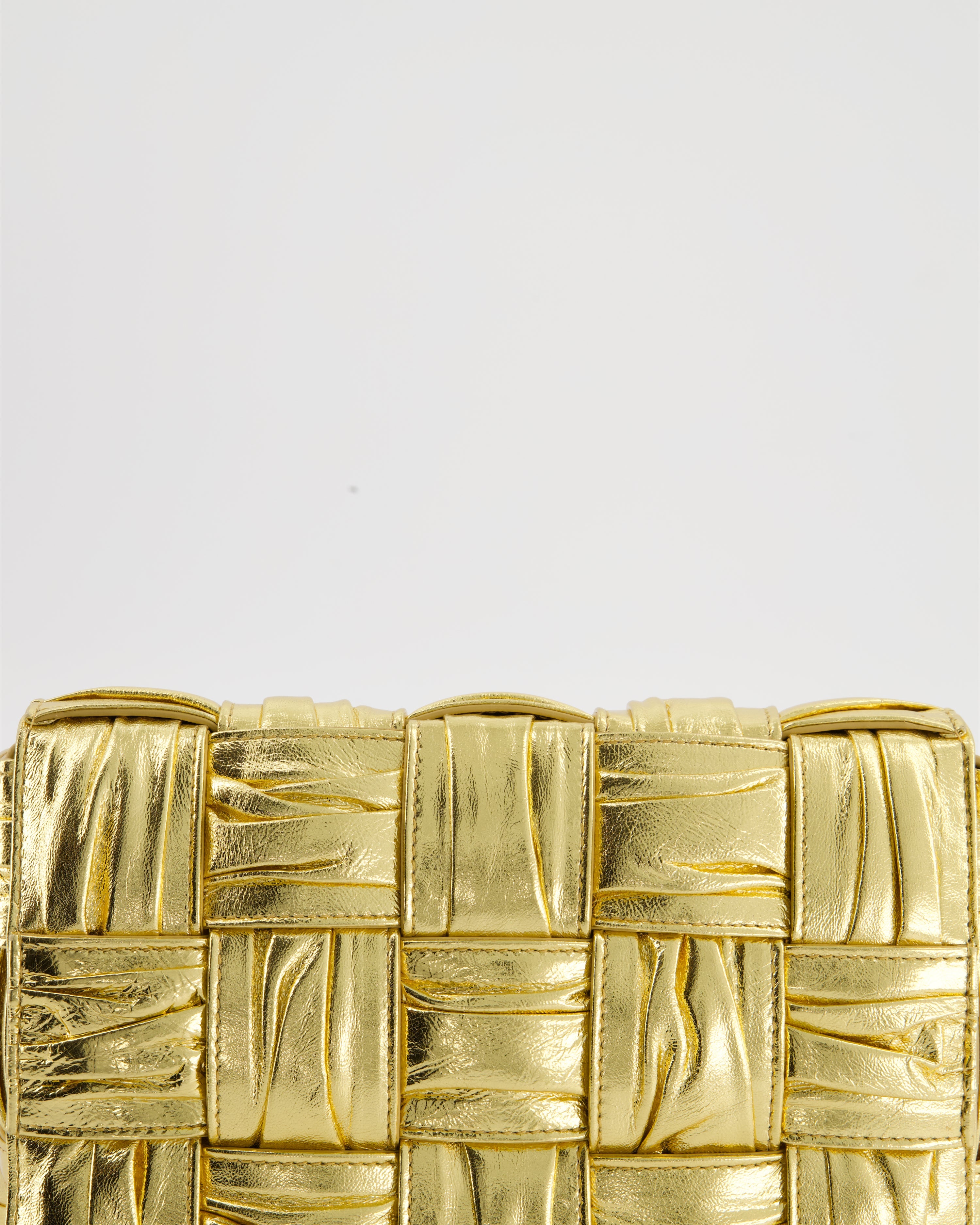 Bottega Veneta Cassette Padded Bag in Gold Metallic Calfskin Leather with Gold Hardware