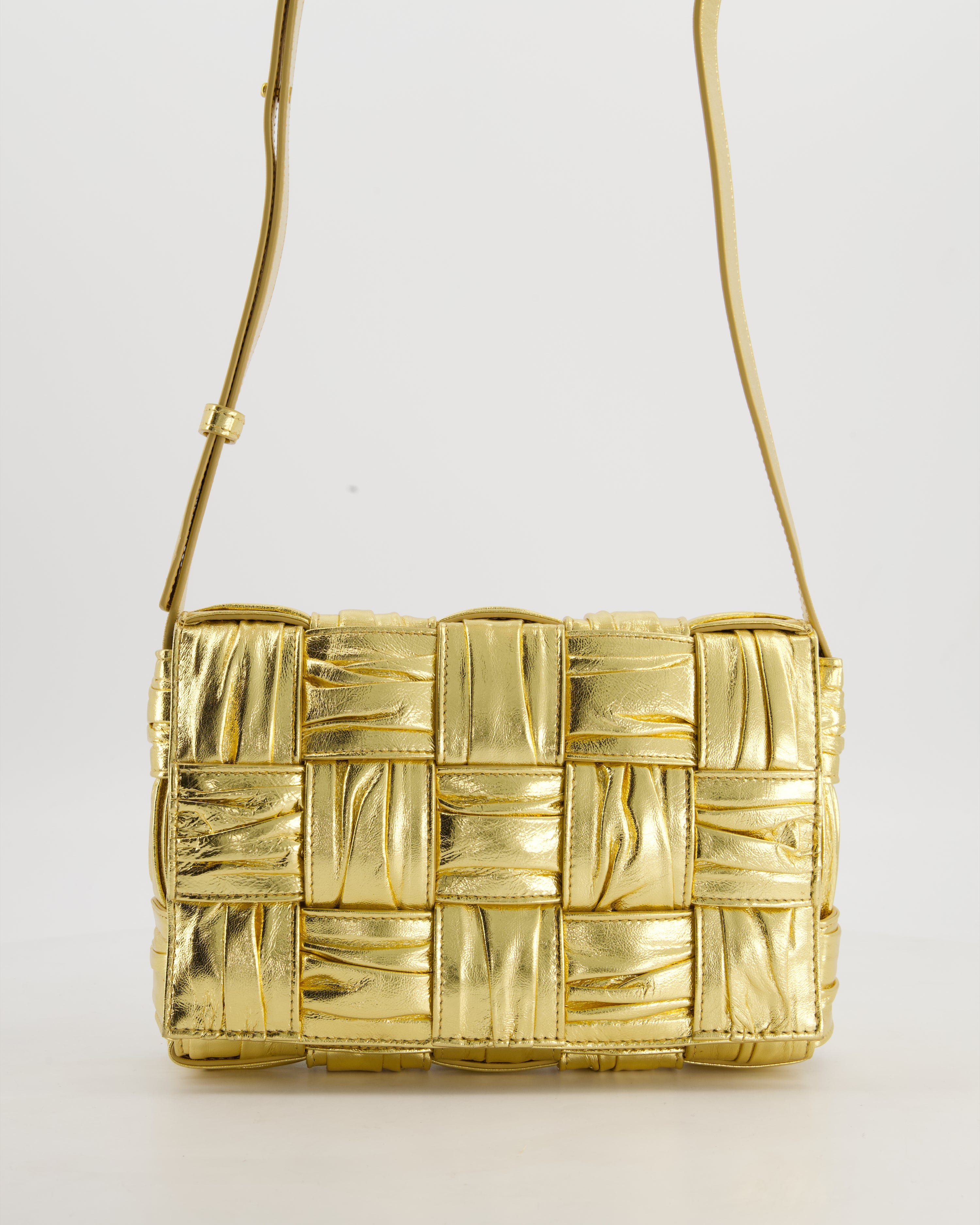 Bottega Veneta Cassette Padded Bag in Gold Metallic Calfskin Leather with Gold Hardware