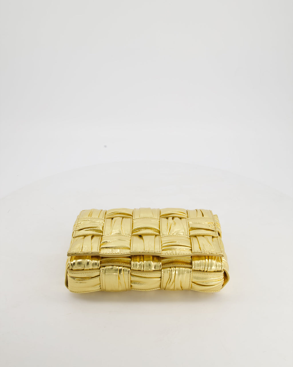 Bottega Veneta Cassette Padded Bag in Gold Metallic Calfskin Leather with Gold Hardware