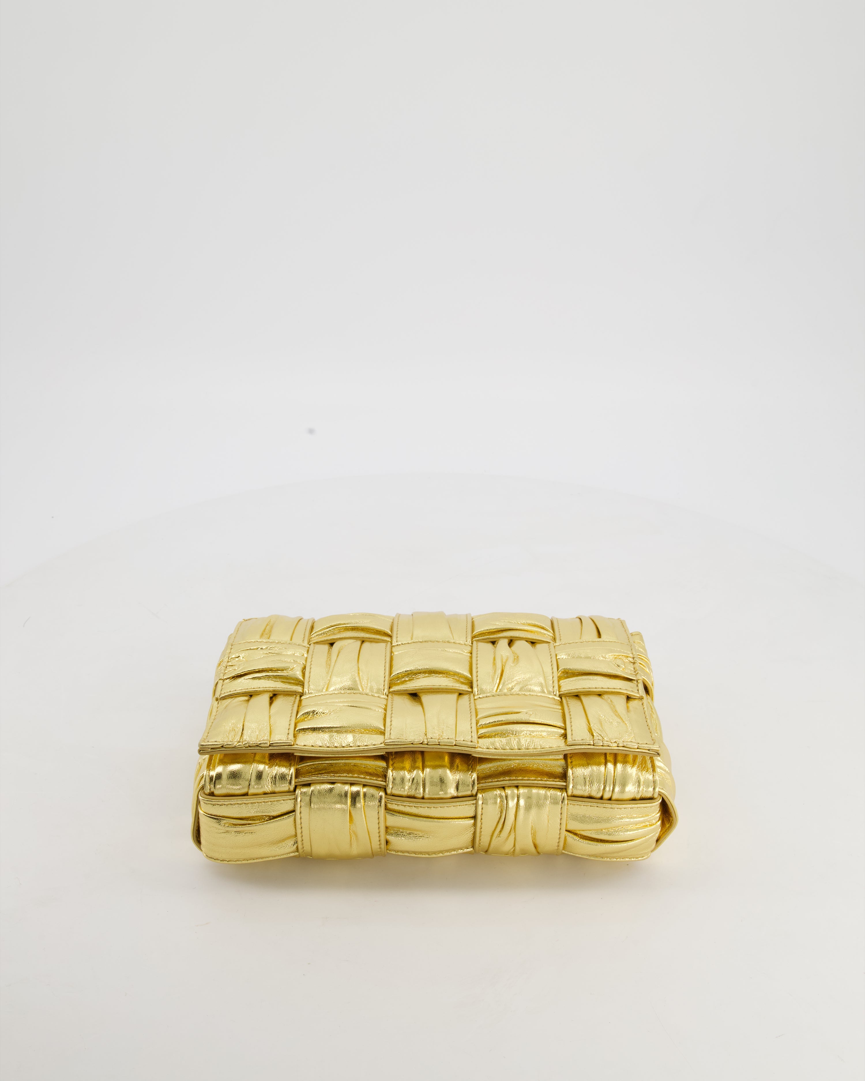 Bottega Veneta Cassette Padded Bag in Gold Metallic Calfskin Leather with Gold Hardware