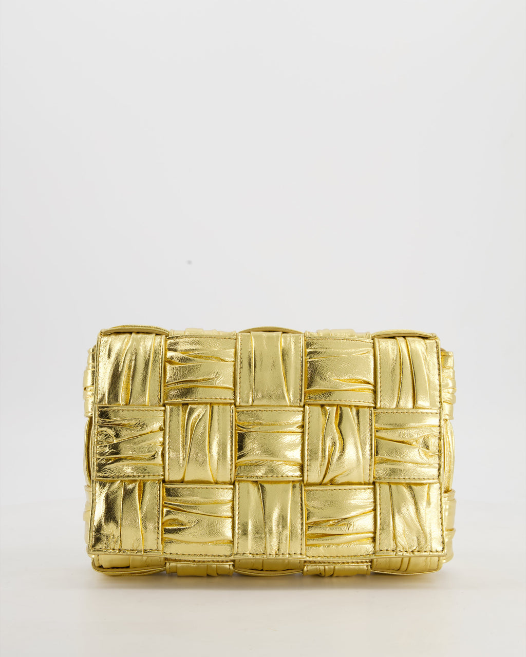 Bottega Veneta Cassette Padded Bag in Gold Metallic Calfskin Leather with Gold Hardware