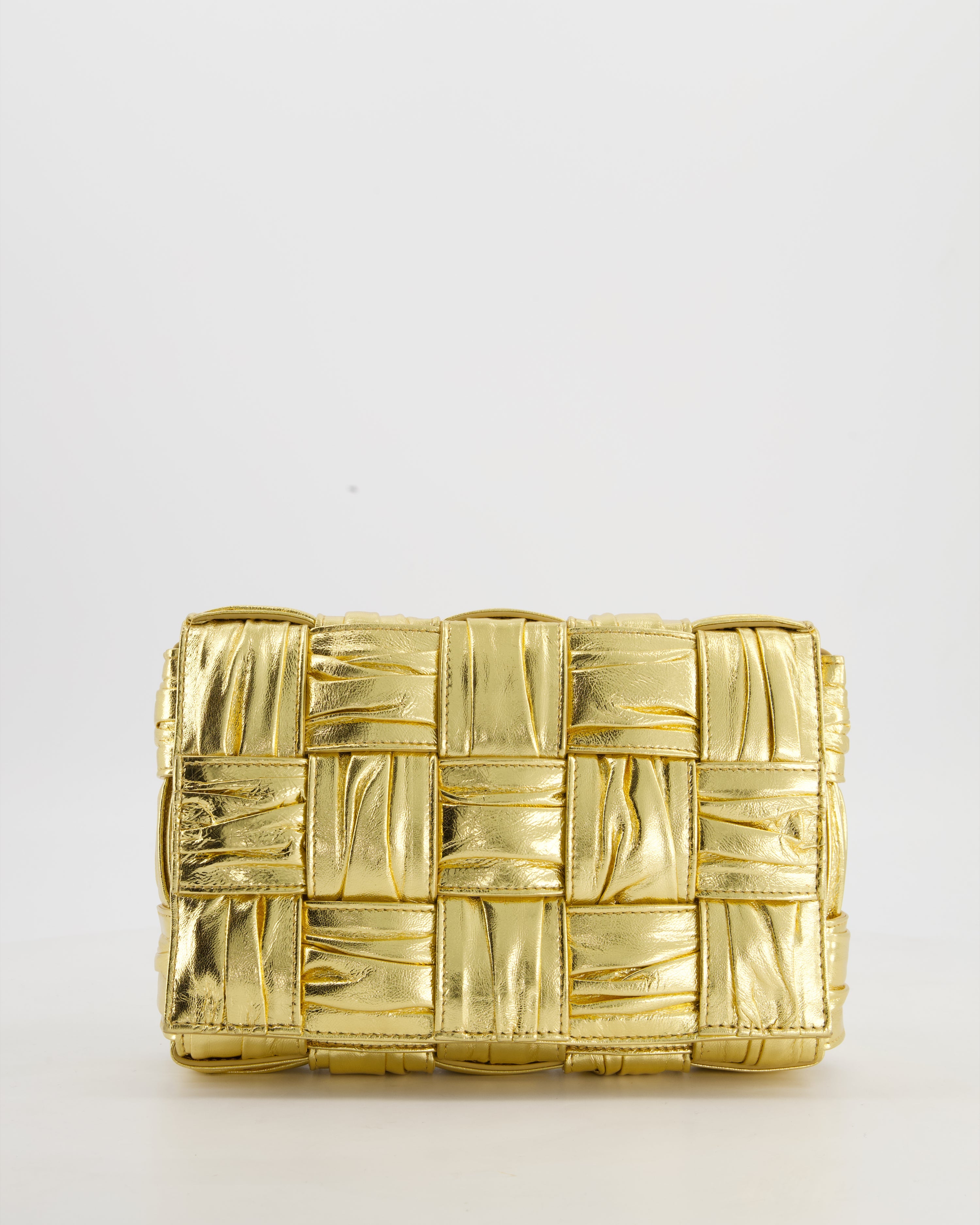 Bottega Veneta Cassette Padded Bag in Gold Metallic Calfskin Leather with Gold Hardware