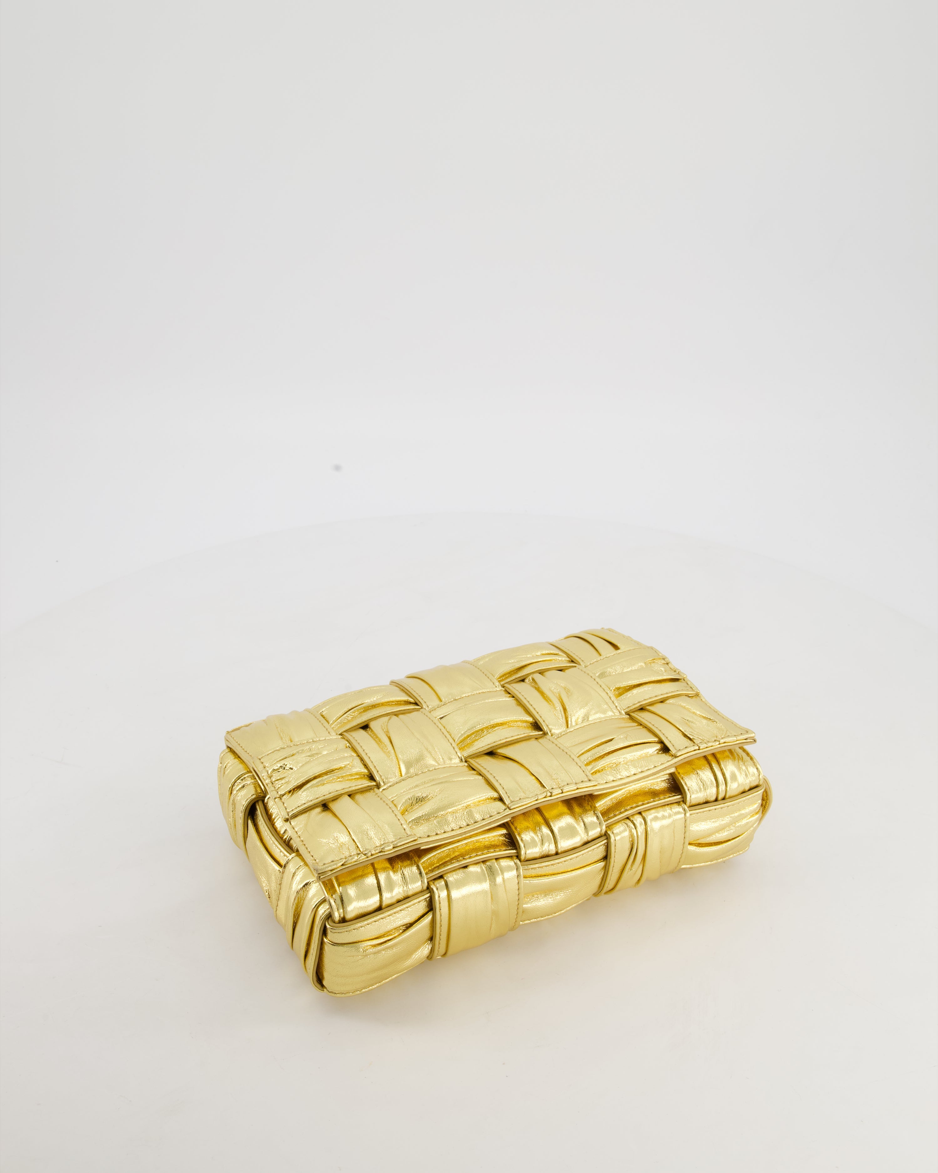 Bottega Veneta Cassette Padded Bag in Gold Metallic Calfskin Leather with Gold Hardware