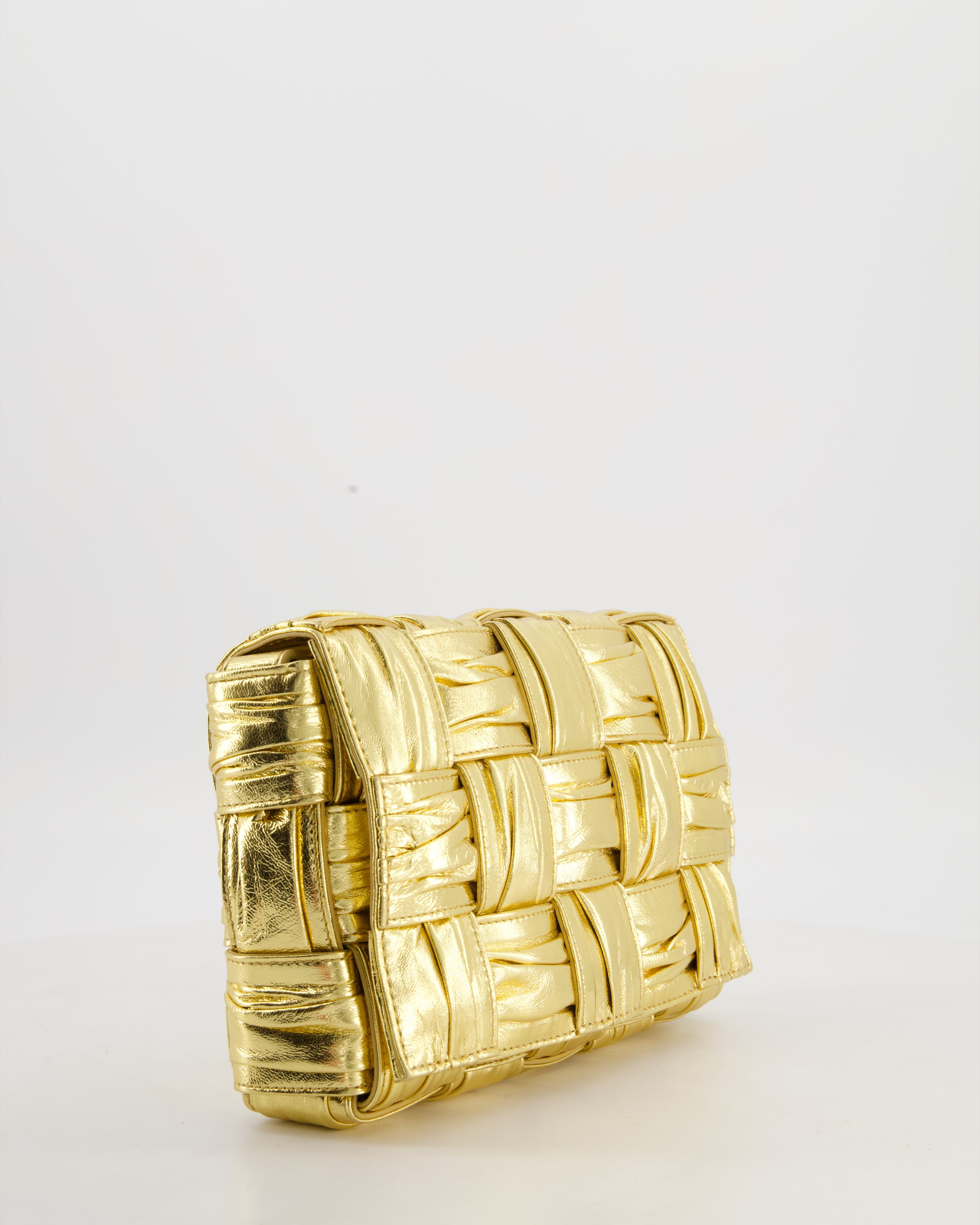 Bottega Veneta Cassette Padded Bag in Gold Metallic Calfskin Leather with Gold Hardware