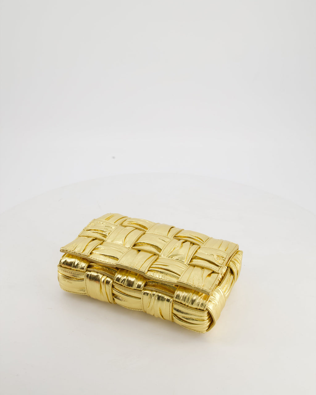 Bottega Veneta Cassette Padded Bag in Gold Metallic Calfskin Leather with Gold Hardware