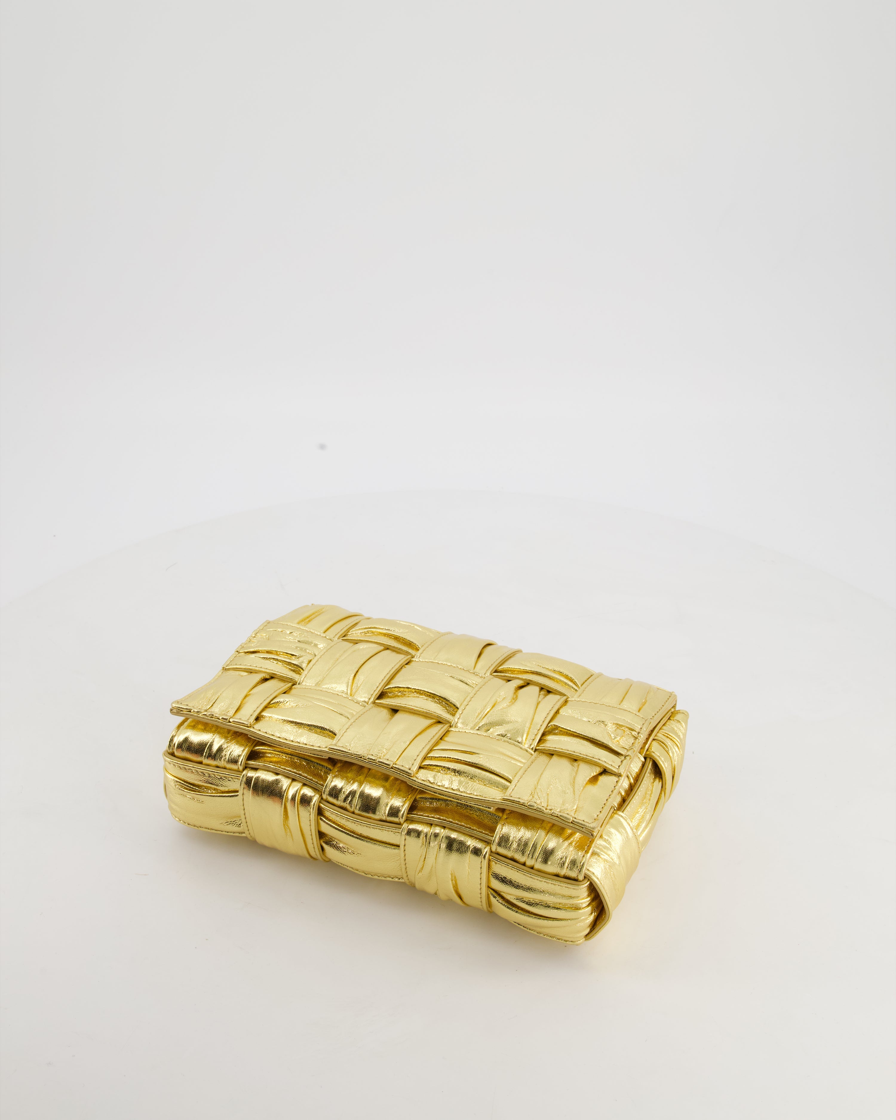 Bottega Veneta Cassette Padded Bag in Gold Metallic Calfskin Leather with Gold Hardware