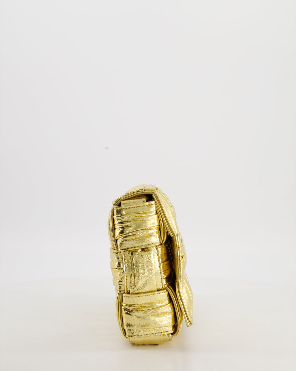 Bottega Veneta Cassette Padded Bag in Gold Metallic Calfskin Leather with Gold Hardware