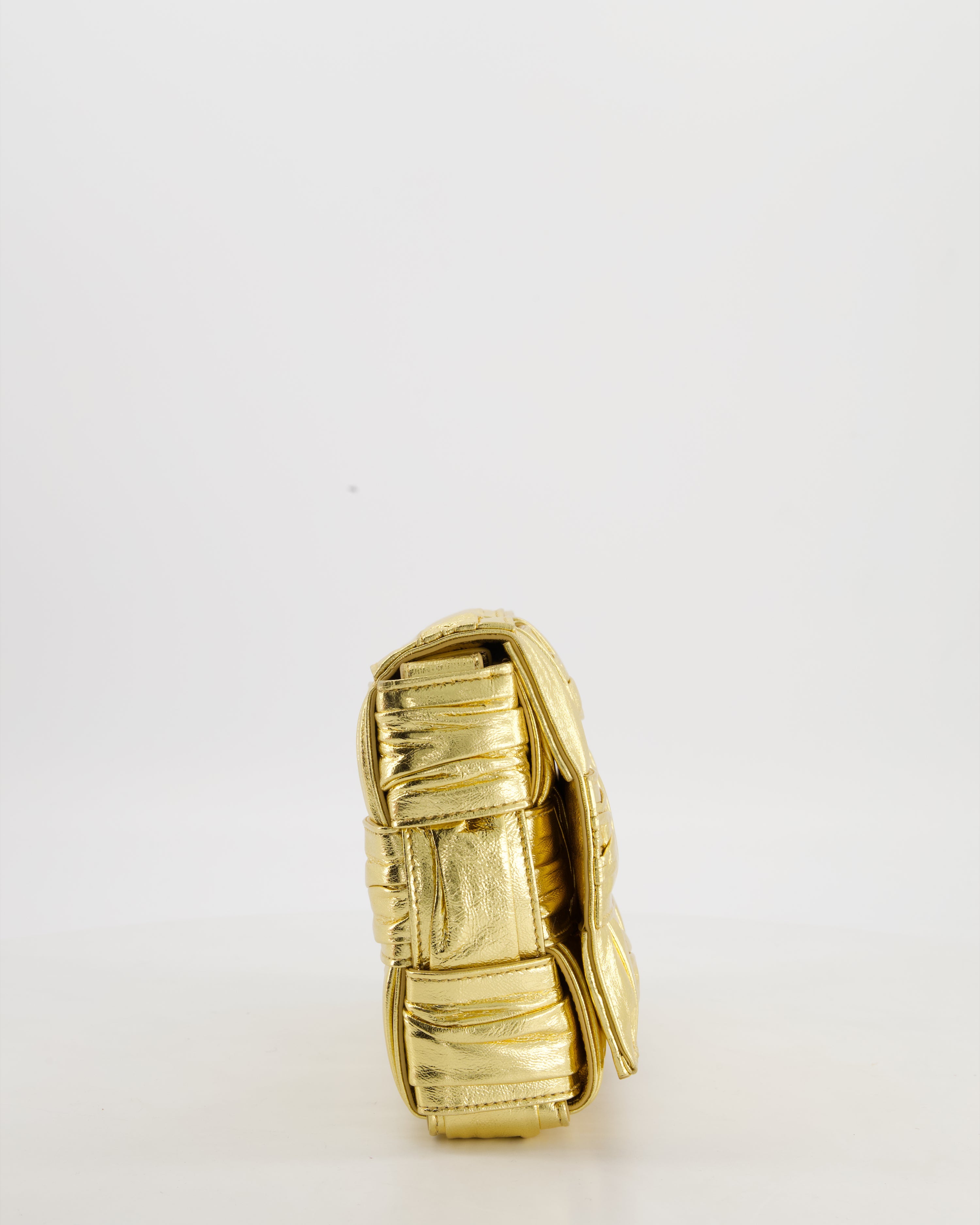 Bottega Veneta Cassette Padded Bag in Gold Metallic Calfskin Leather with Gold Hardware