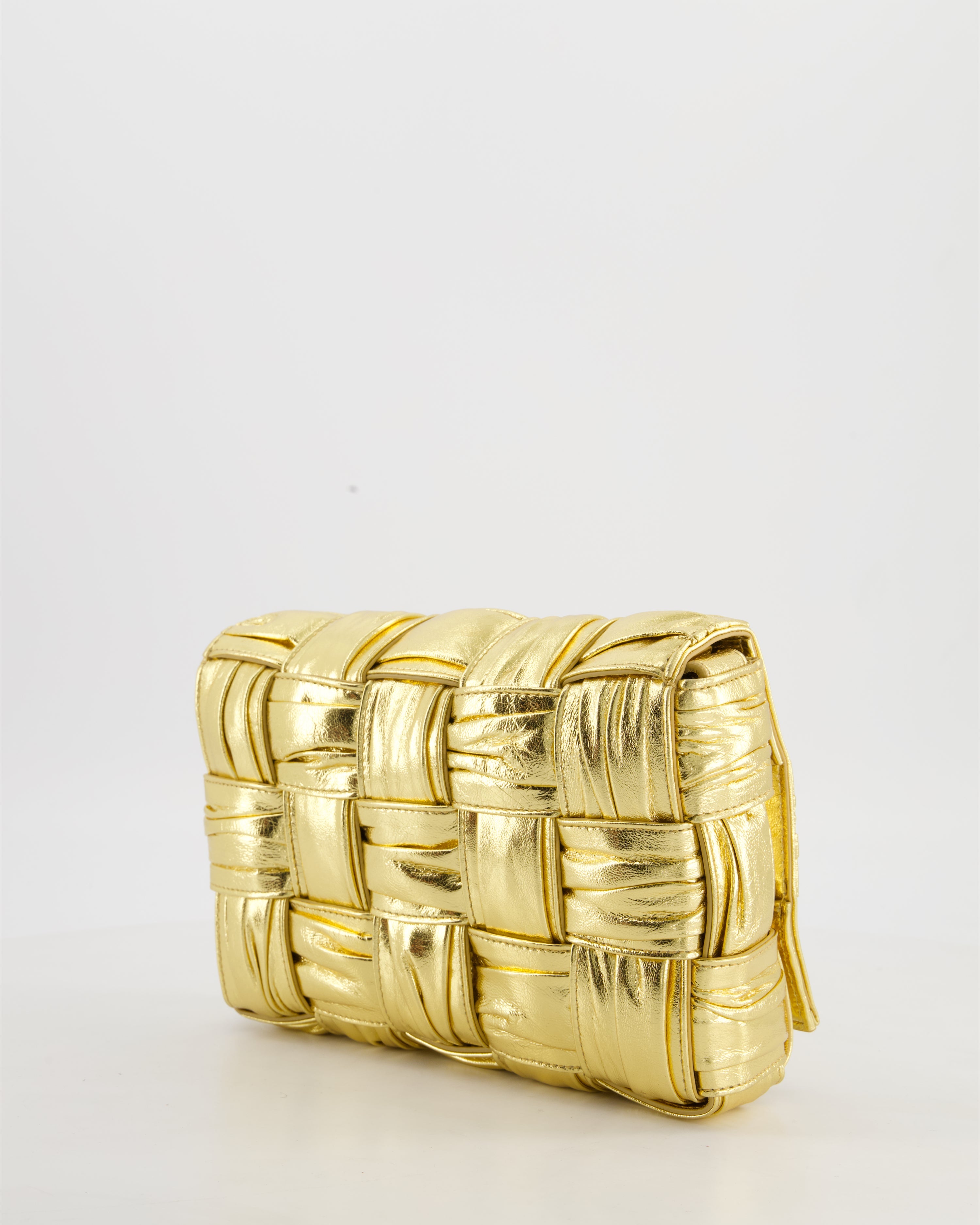 Bottega Veneta Cassette Padded Bag in Gold Metallic Calfskin Leather with Gold Hardware