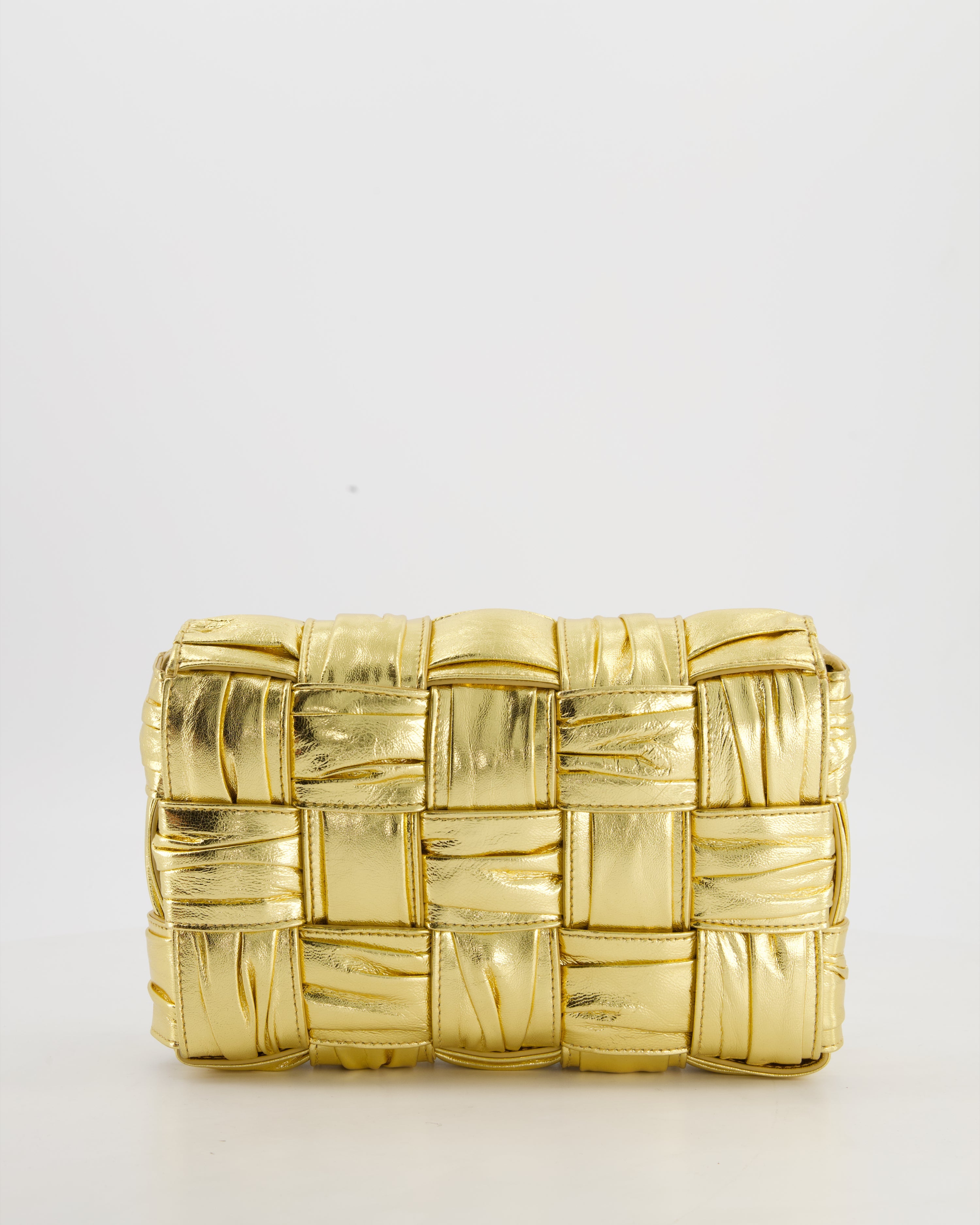 Bottega Veneta Cassette Padded Bag in Gold Metallic Calfskin Leather with Gold Hardware