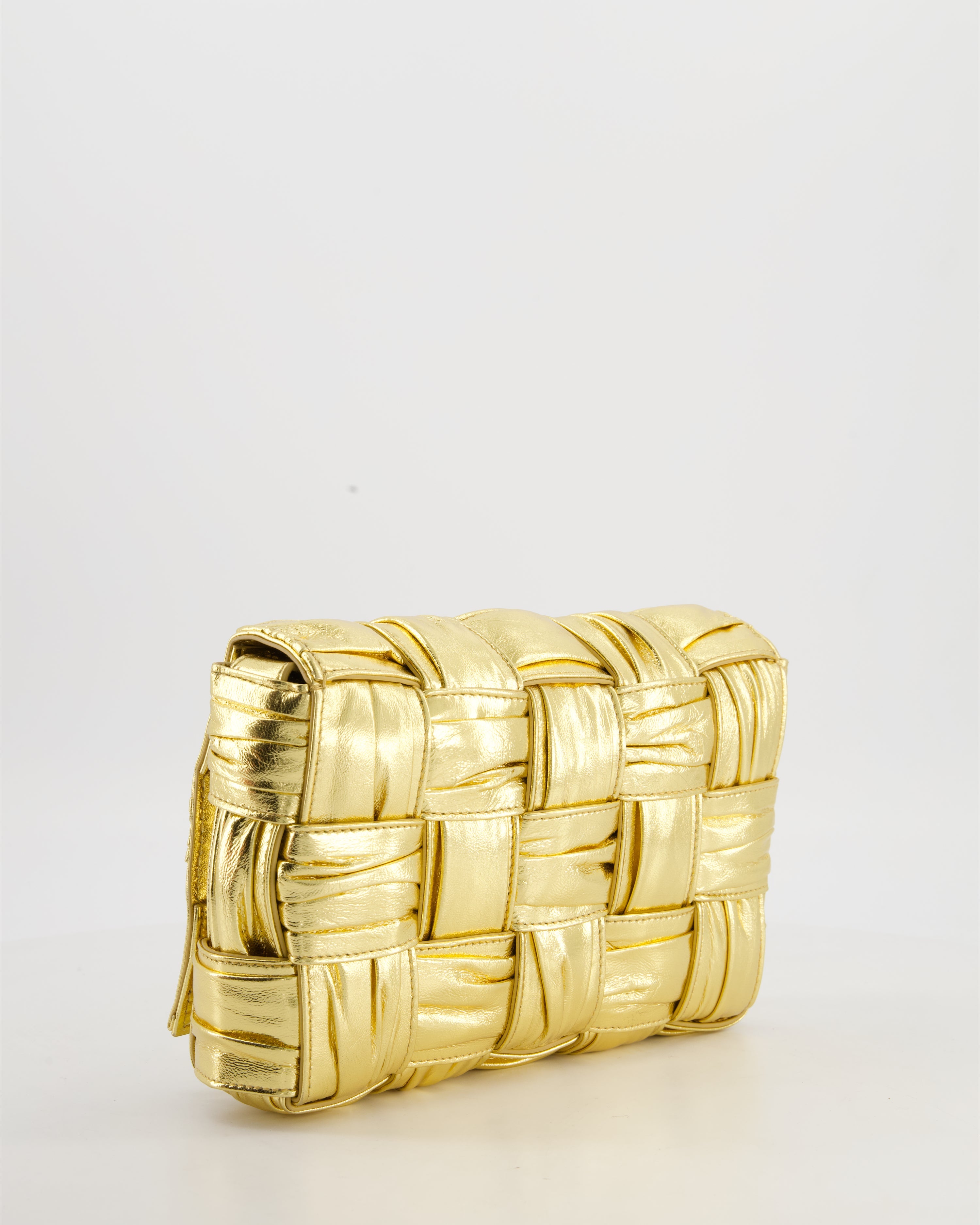 Bottega Veneta Cassette Padded Bag in Gold Metallic Calfskin Leather with Gold Hardware